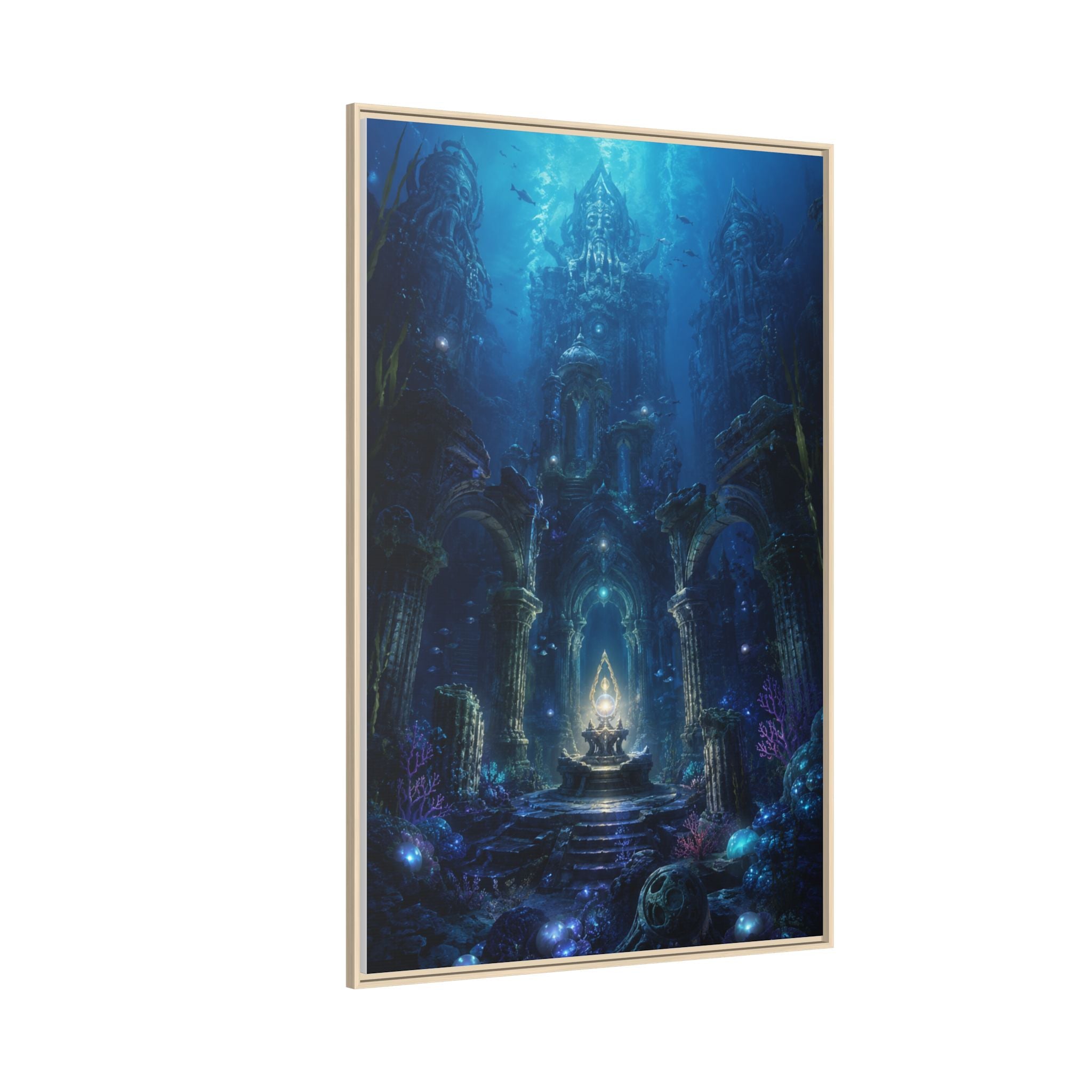 Framed Matte Canvas - Enchanted Underwater Temple Fantasy Art