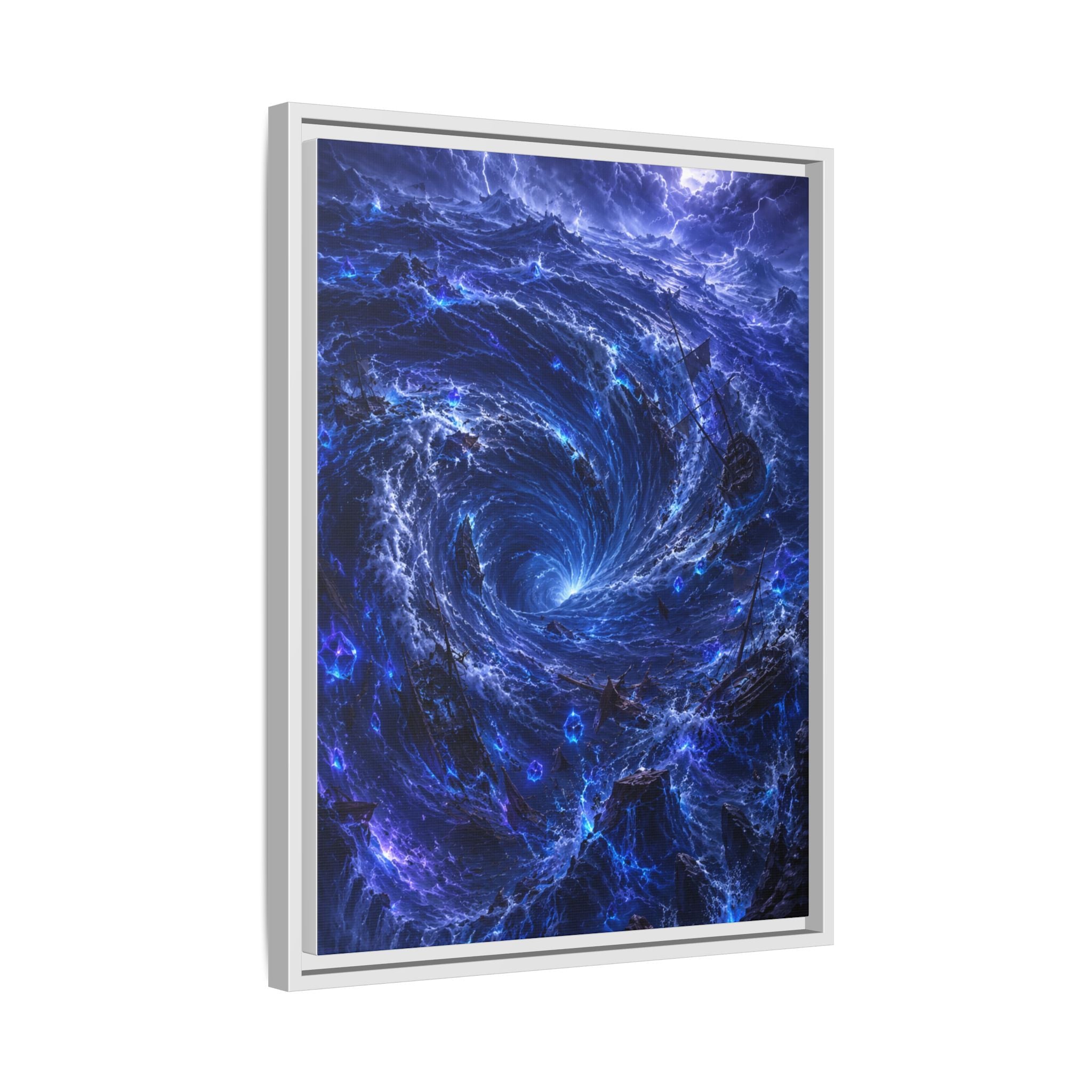 Framed Matte Canvas - Blue Cosmic Vortex Wall Art
