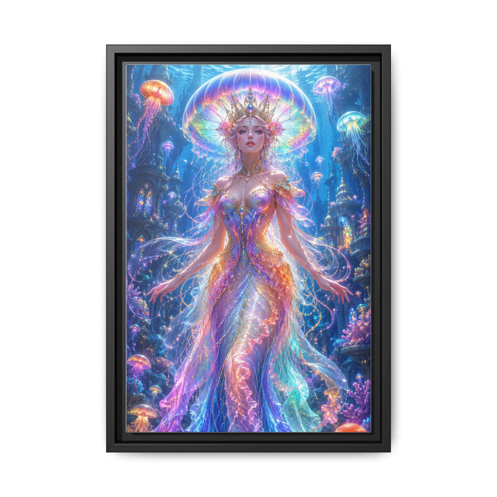 Jellyfish Queen Framed Canvas Art — Vibrant Mermaid Goddess Wall Print