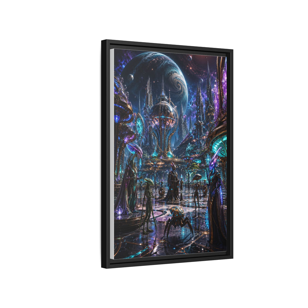 Framed Matte Canvas - Neon Sci‑Fi Cityscape Wall Art