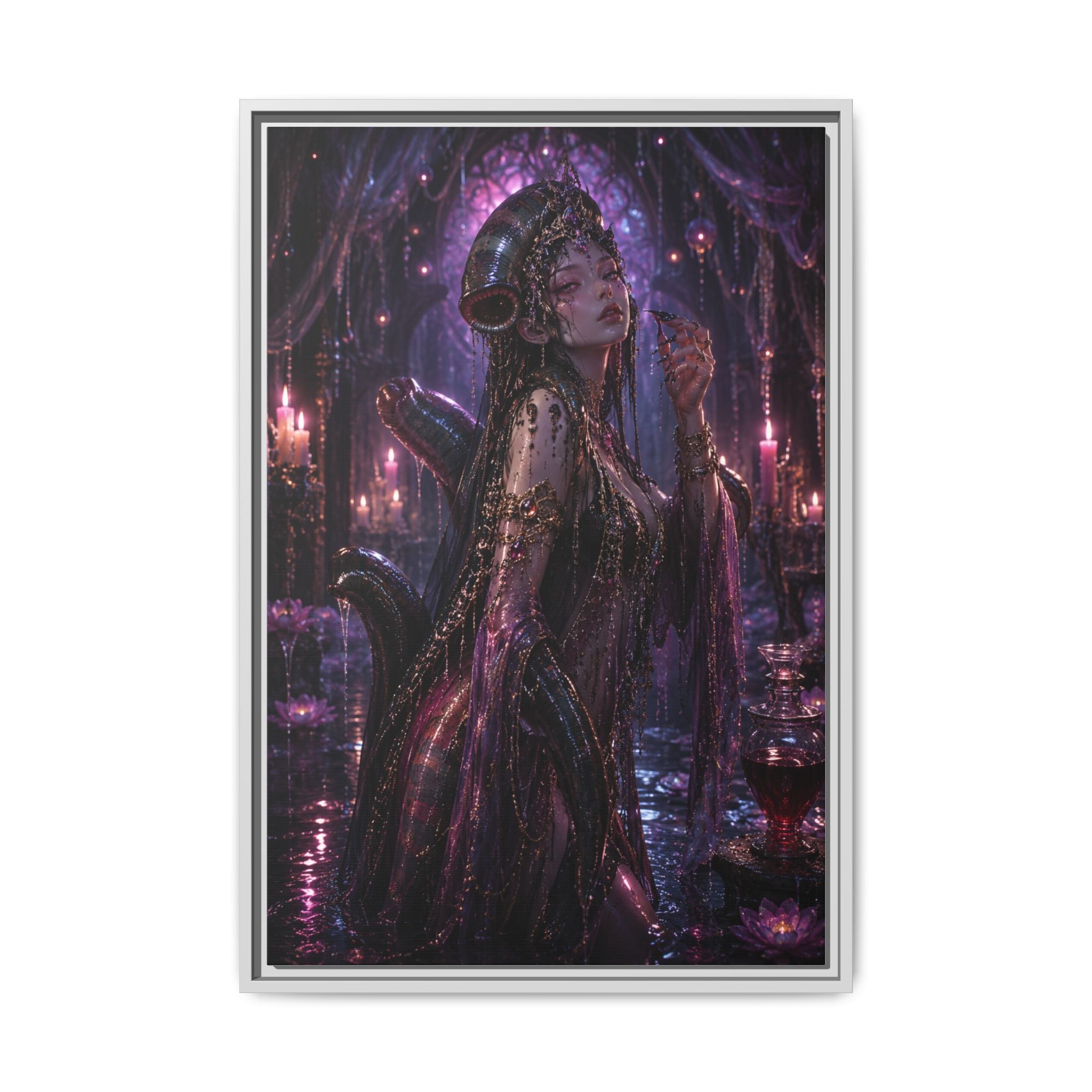 Gothic Fantasy Goddess Matte Canvas Print — Framed Dark Purple Wall Art