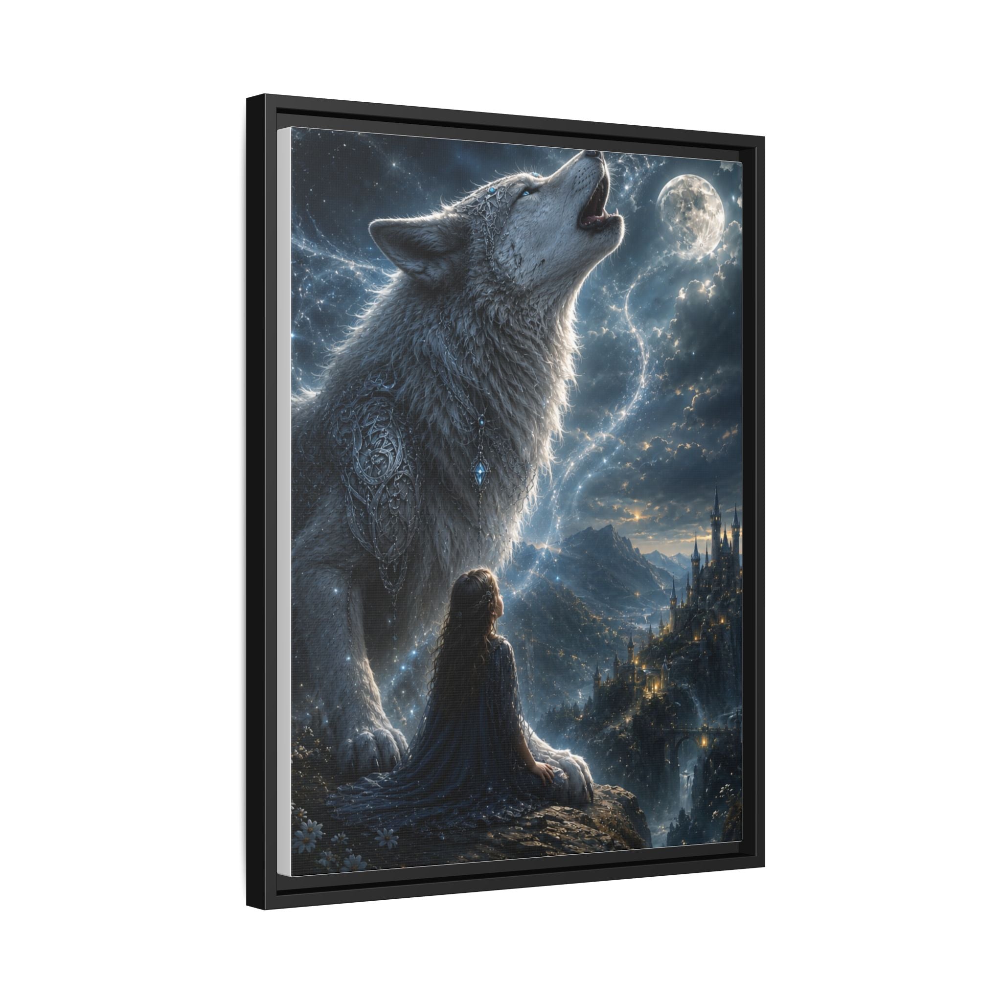 Howling Wolf Moon Matte Canvas Print — Framed Fantasy Wall Art
