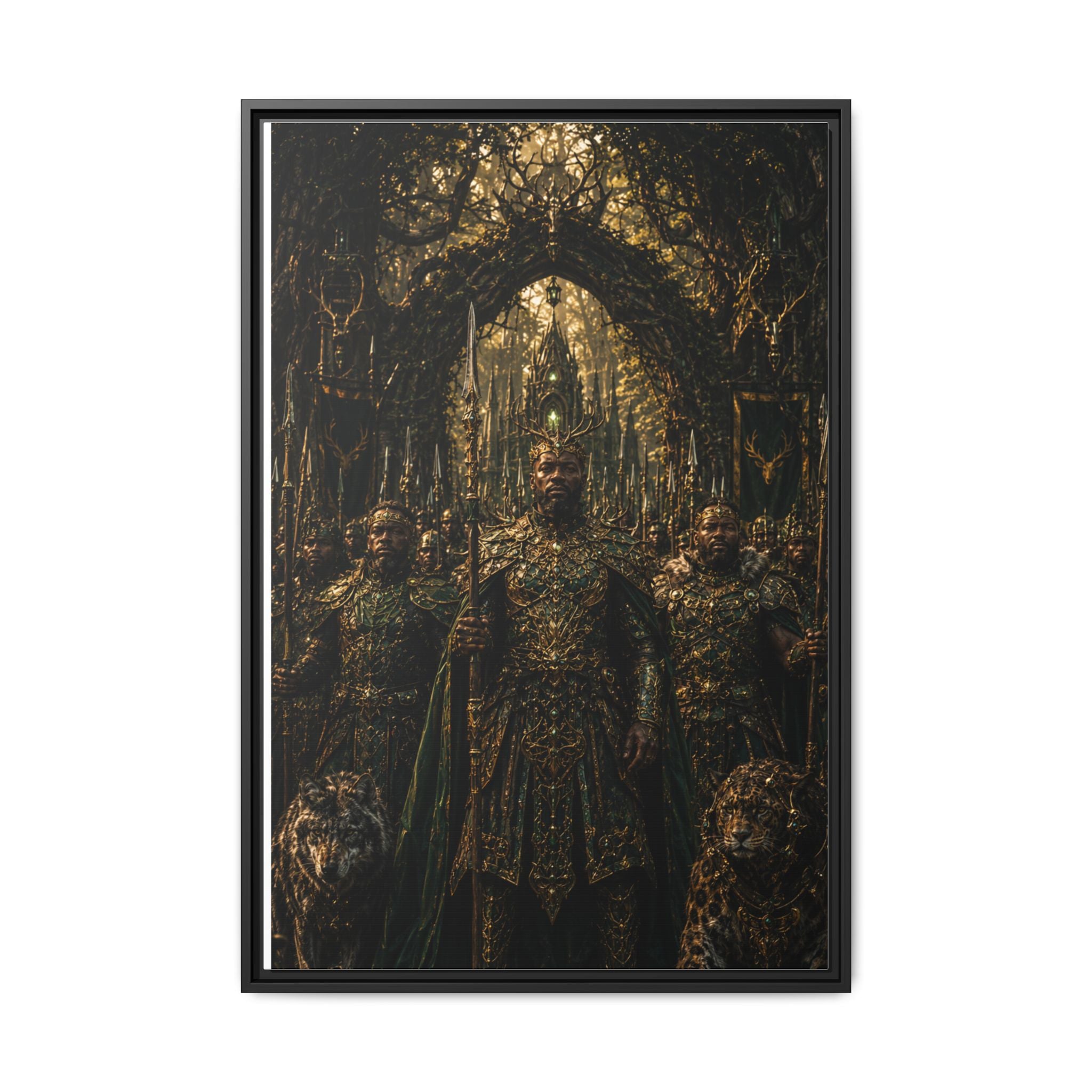 Framed Matte Canvas — Regal Fantasy King in Ornate Armor