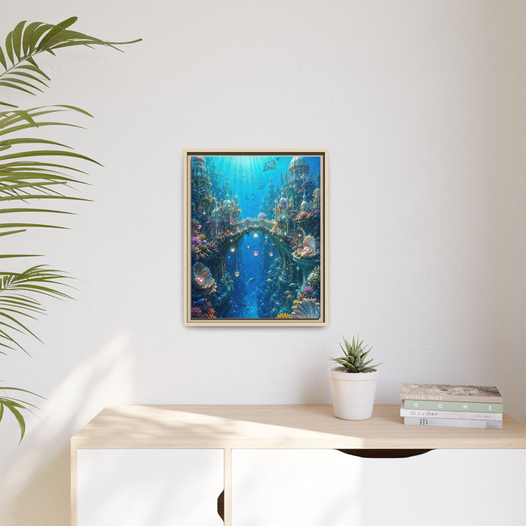 Underwater Fantasy Matte Canvas Framed Print — Ocean City Coral Reef Wall Art