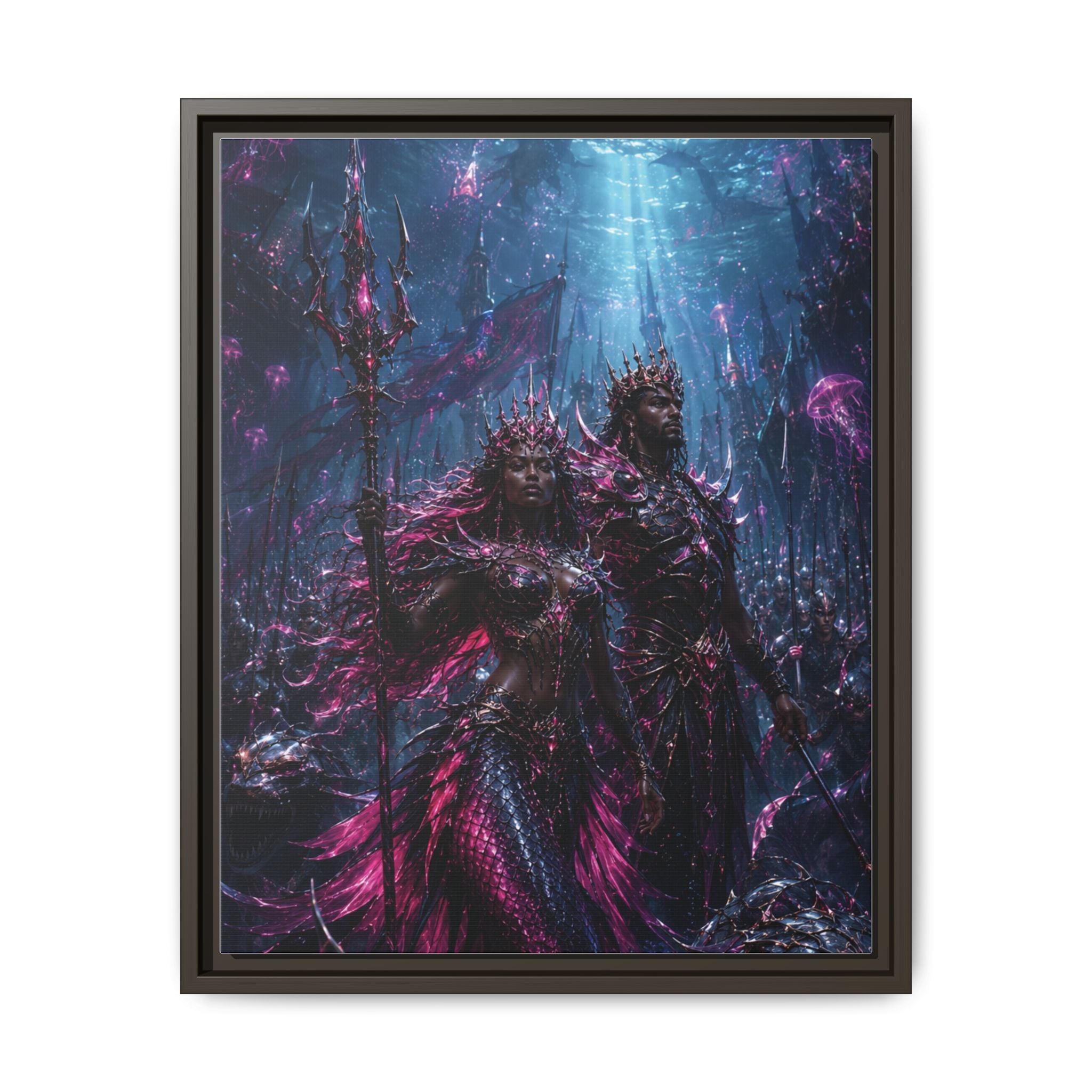 Framed Matte Canvas Print — Mystical Underwater King & Queen Artwork