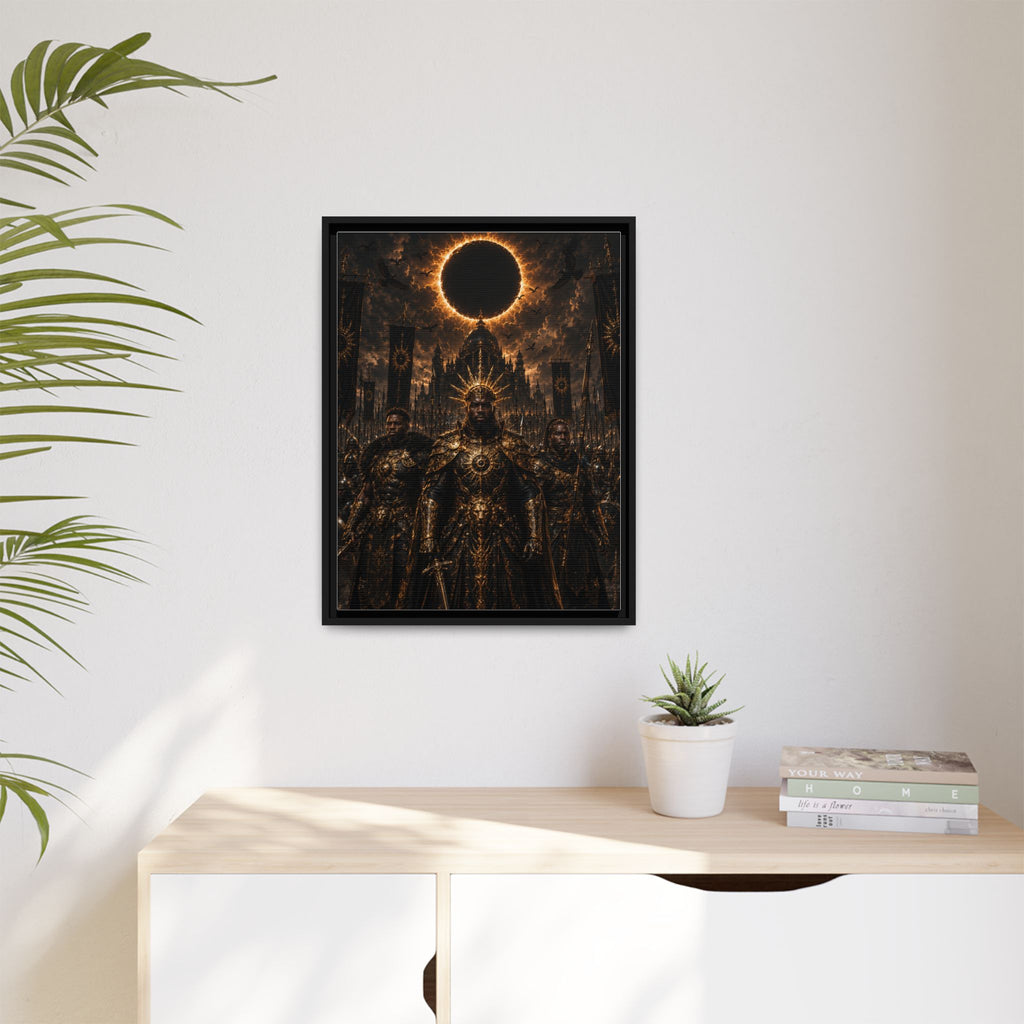 Dark Solar Eclipse Warrior Matte Canvas Framed Art Print