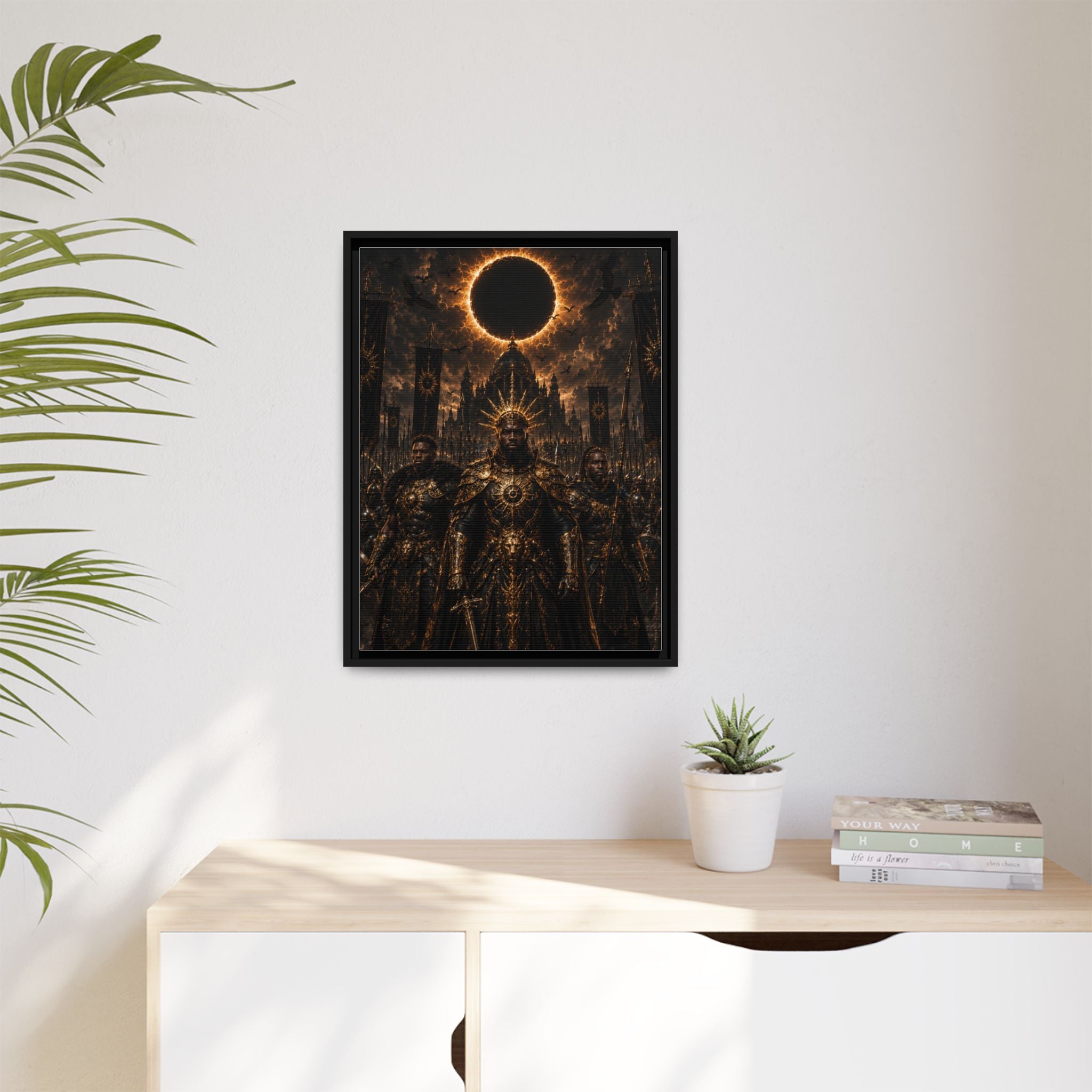 Dark Solar Eclipse Warrior Matte Canvas Framed Art Print
