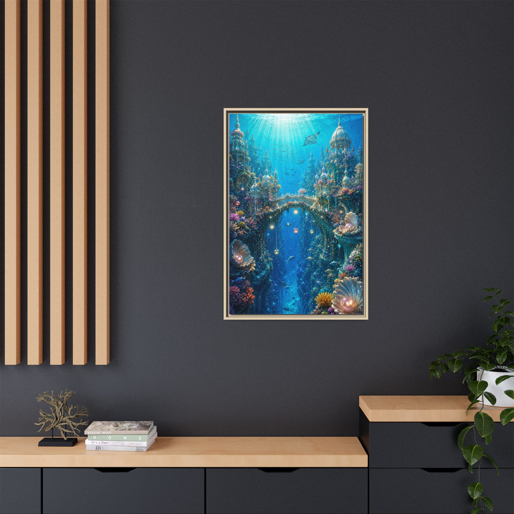 Underwater Fantasy Matte Canvas Framed Print — Ocean City Coral Reef Wall Art