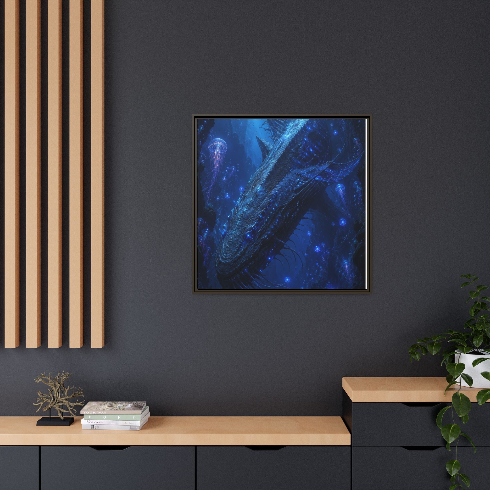 Framed Matte Canvas Art - Deep Sea Leviathan Fantasy Print