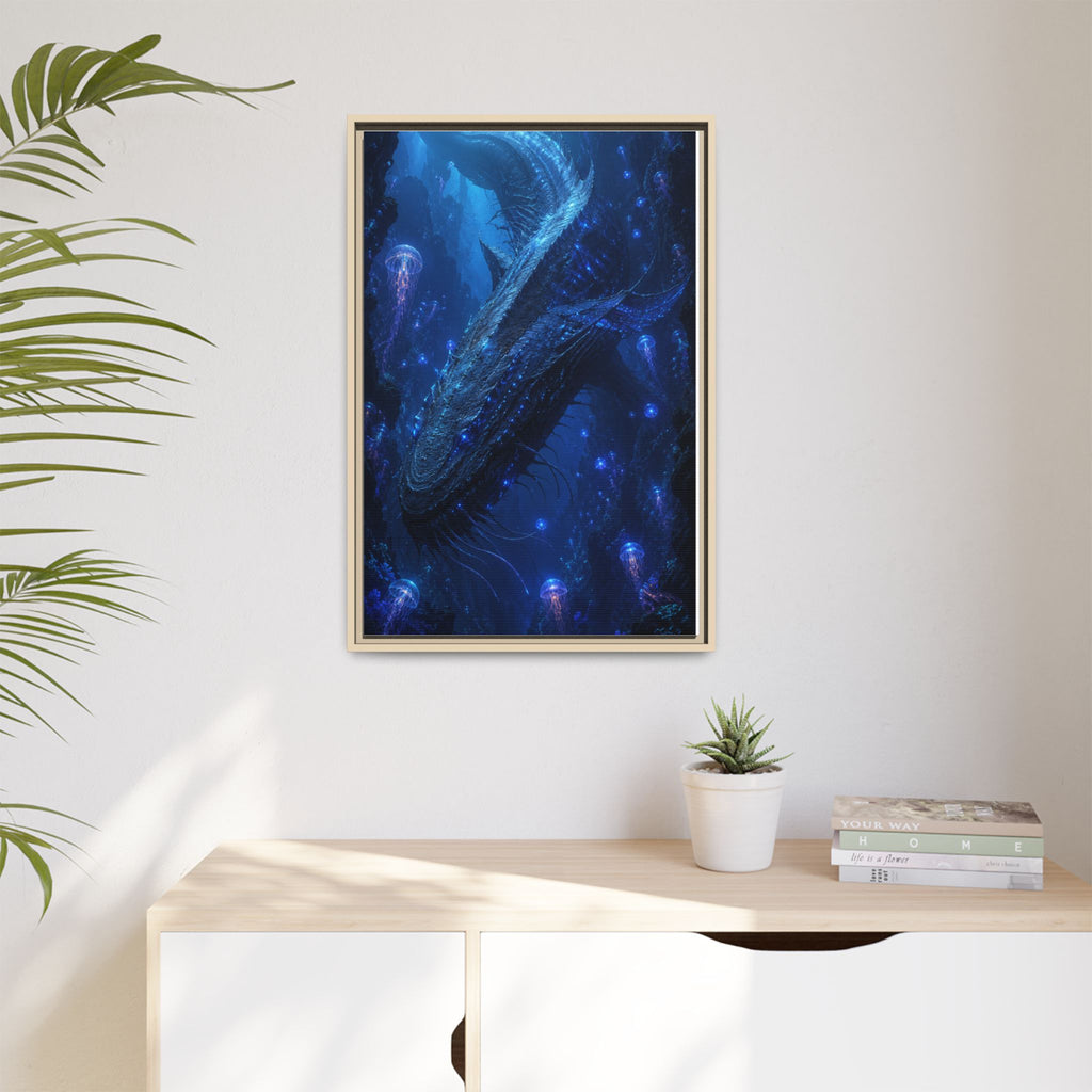 Framed Matte Canvas Art - Deep Sea Leviathan Fantasy Print