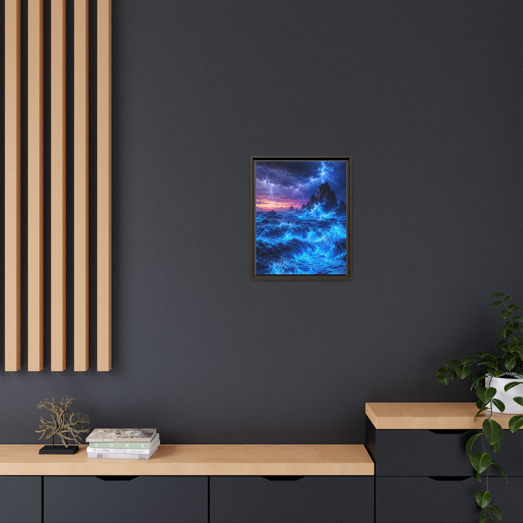 Framed Matte Canvas Art — Electric Stormy Ocean Landscape