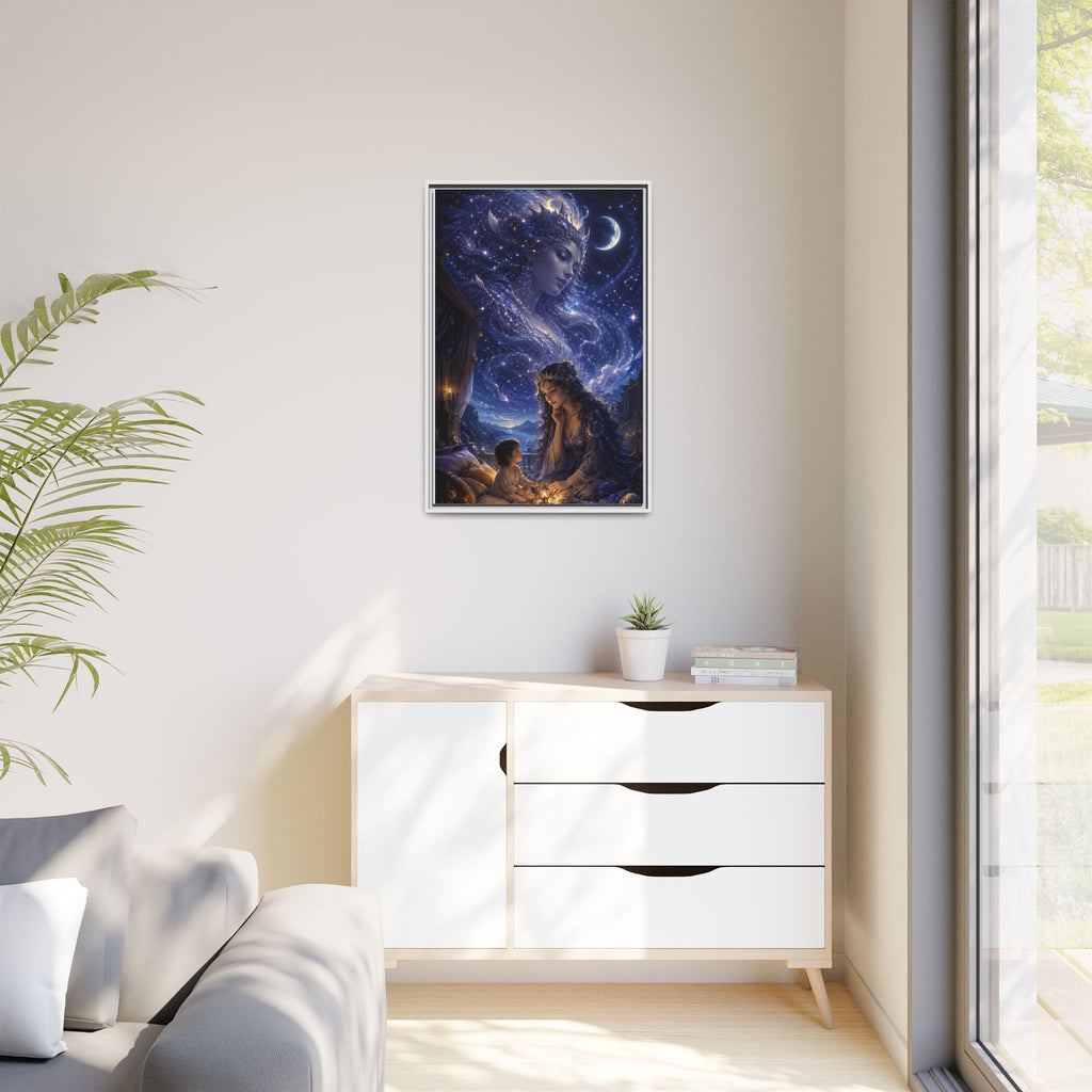 Framed Matte Canvas — Mystical Moon Mother & Child Nightscape Wall Art