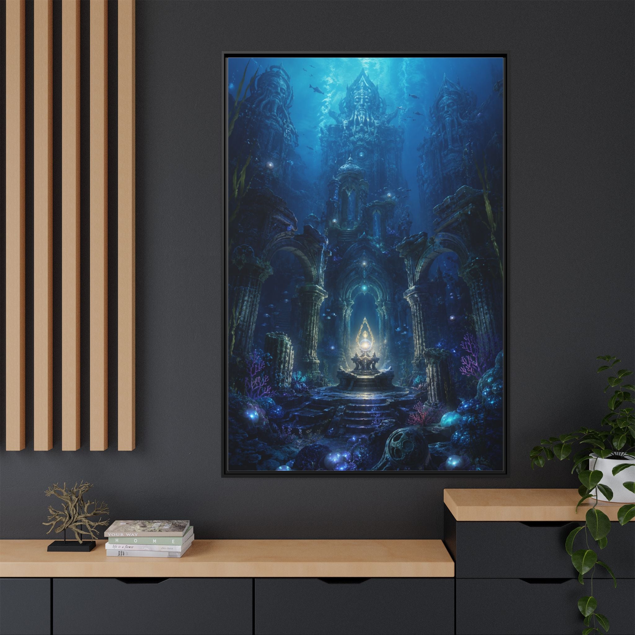 Framed Matte Canvas - Enchanted Underwater Temple Fantasy Art