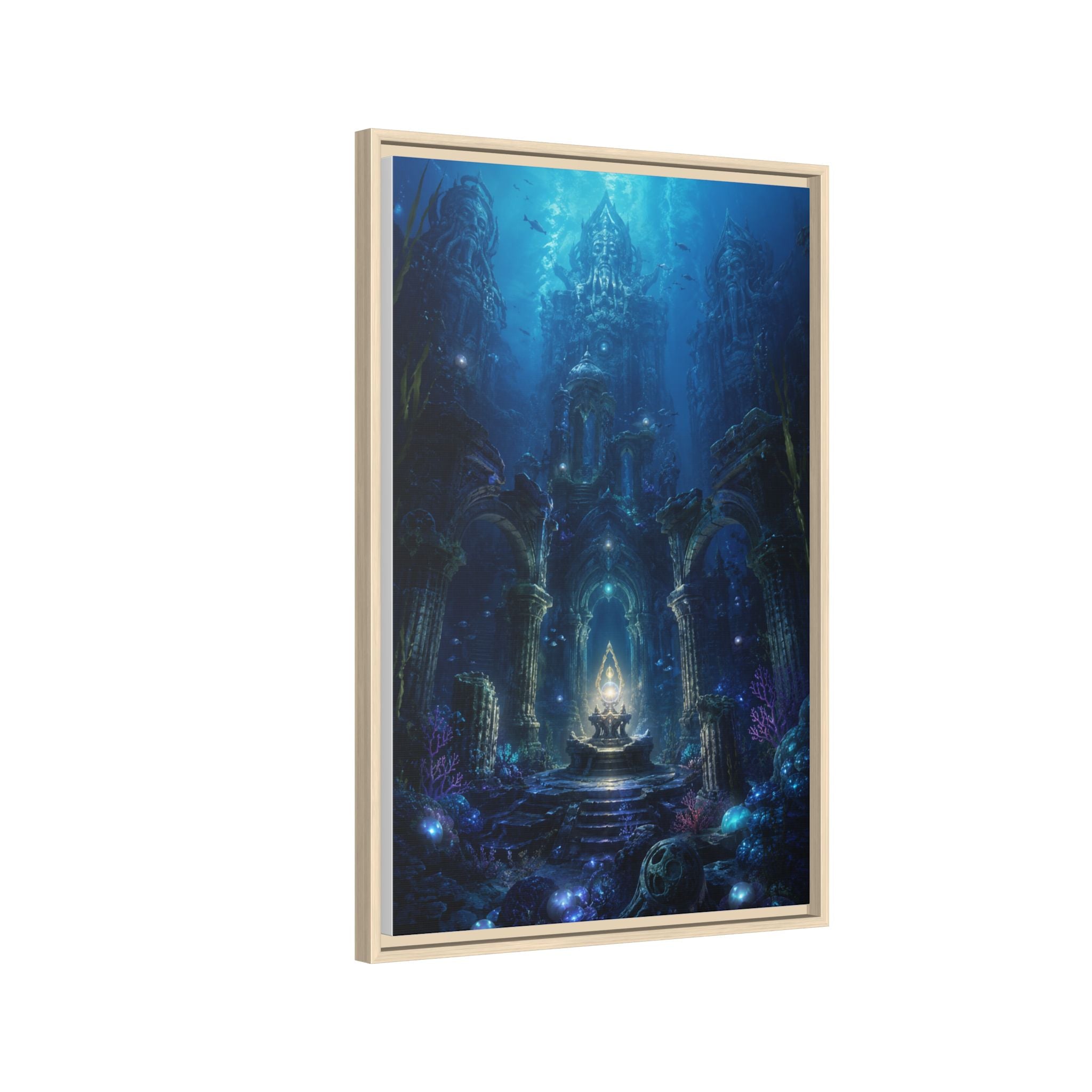 Framed Matte Canvas - Enchanted Underwater Temple Fantasy Art