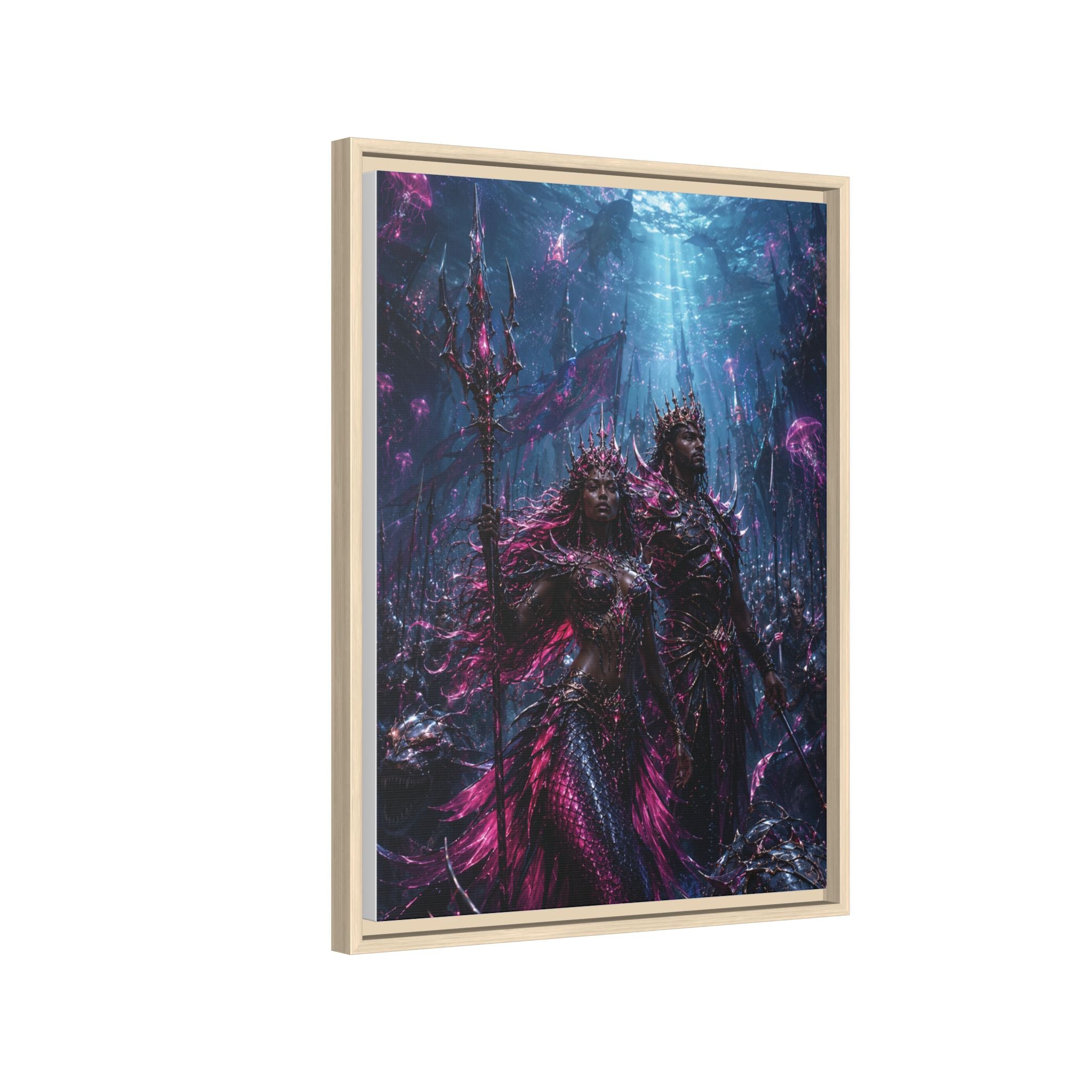 Framed Matte Canvas Print — Mystical Underwater King & Queen Artwork