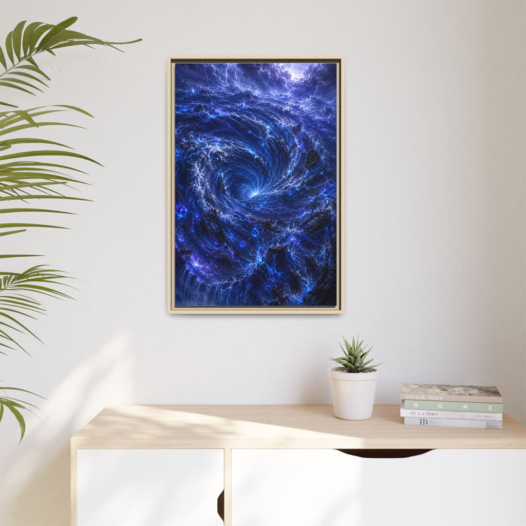 Framed Matte Canvas - Blue Cosmic Vortex Wall Art