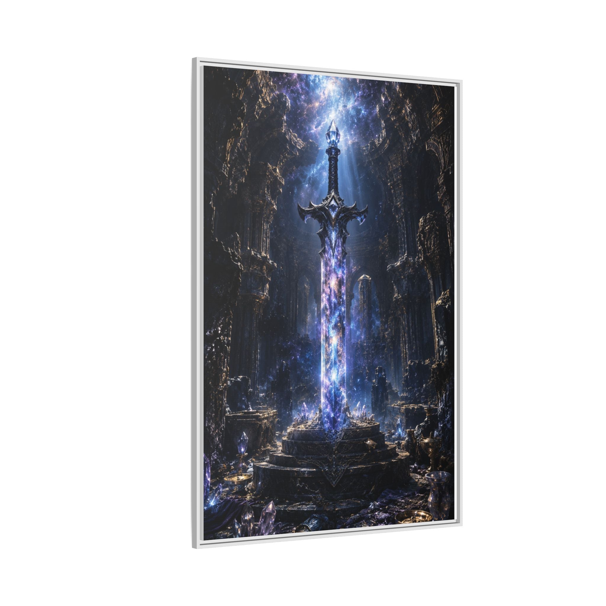 Framed Fantasy Sword Canvas — Mystical Glowing Blade Wall Art