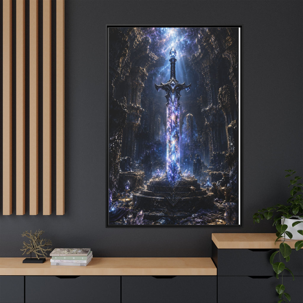 Framed Fantasy Sword Canvas — Mystical Glowing Blade Wall Art