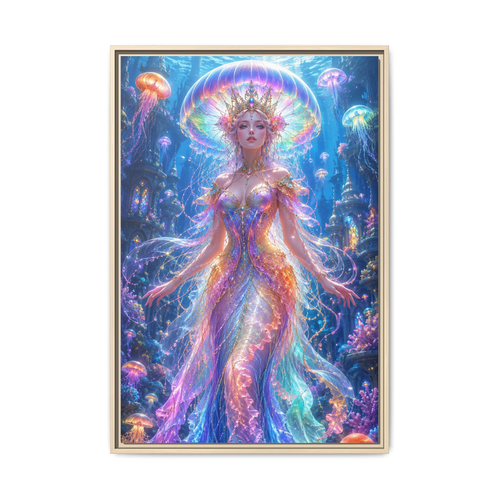 Jellyfish Queen Framed Canvas Art — Vibrant Mermaid Goddess Wall Print