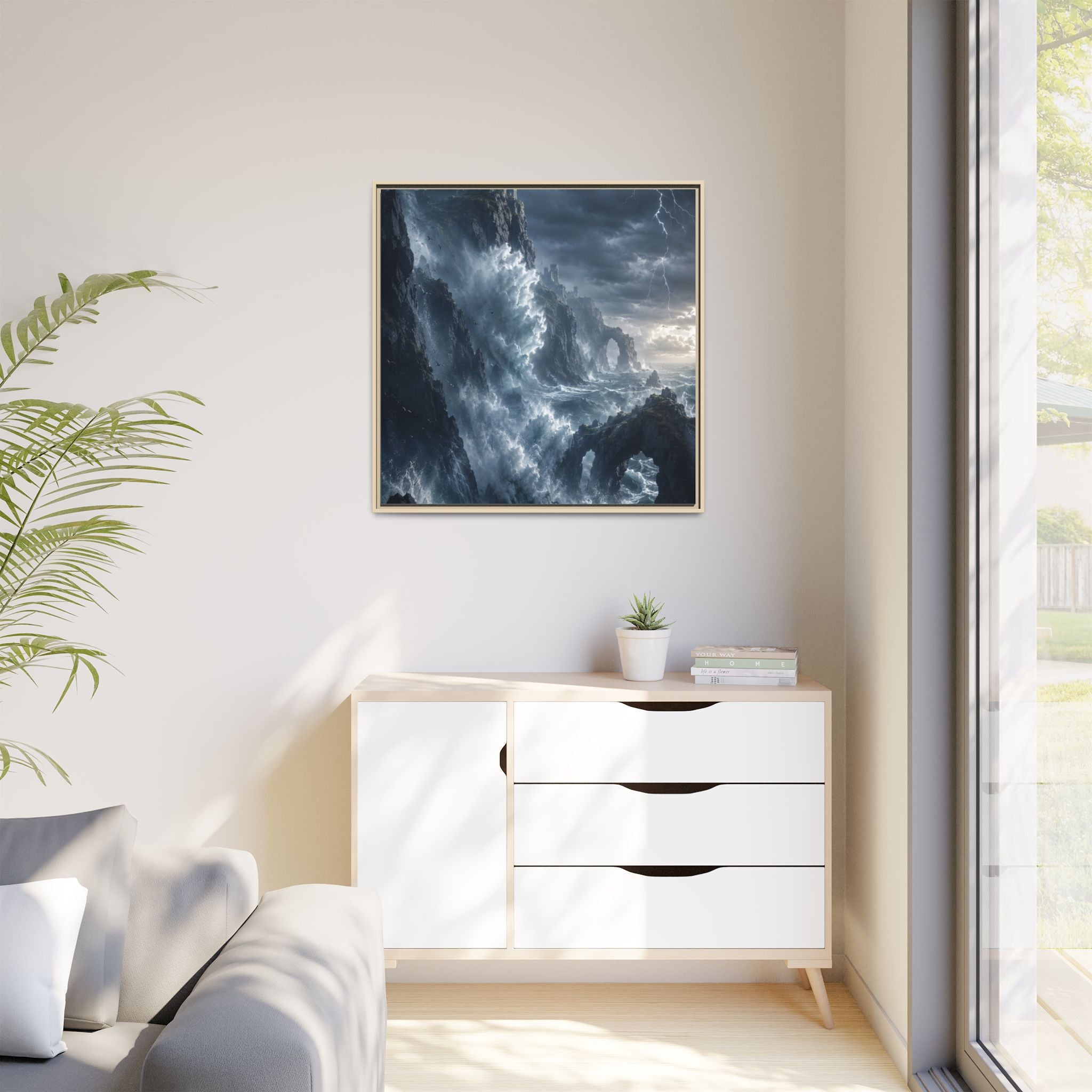 Framed Matte Canvas - Stormy Ocean Fantasy Wall Art