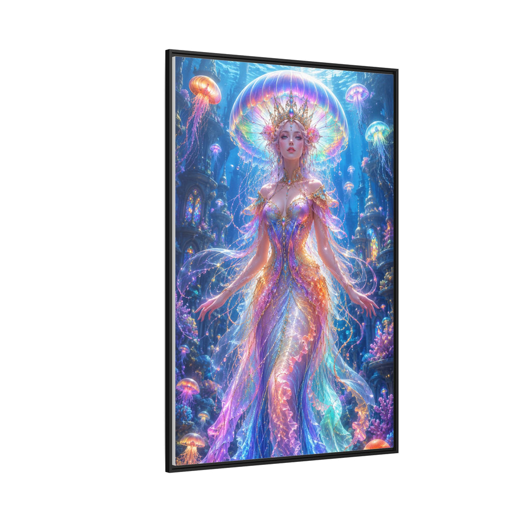 Jellyfish Queen Framed Canvas Art — Vibrant Mermaid Goddess Wall Print