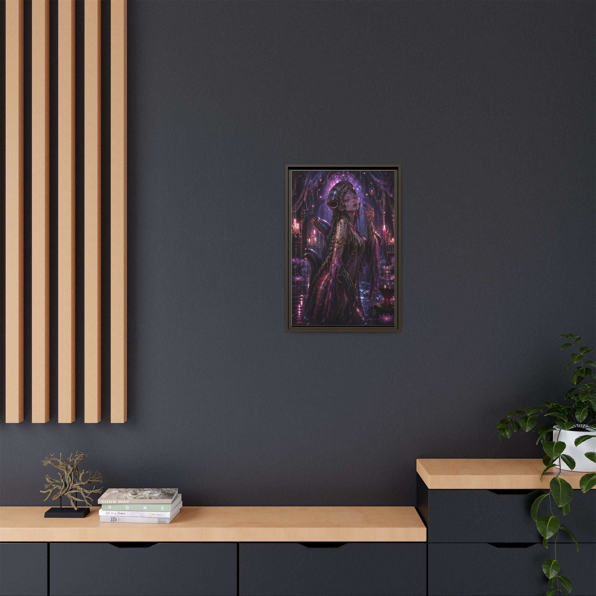 Gothic Fantasy Goddess Matte Canvas Print — Framed Dark Purple Wall Art