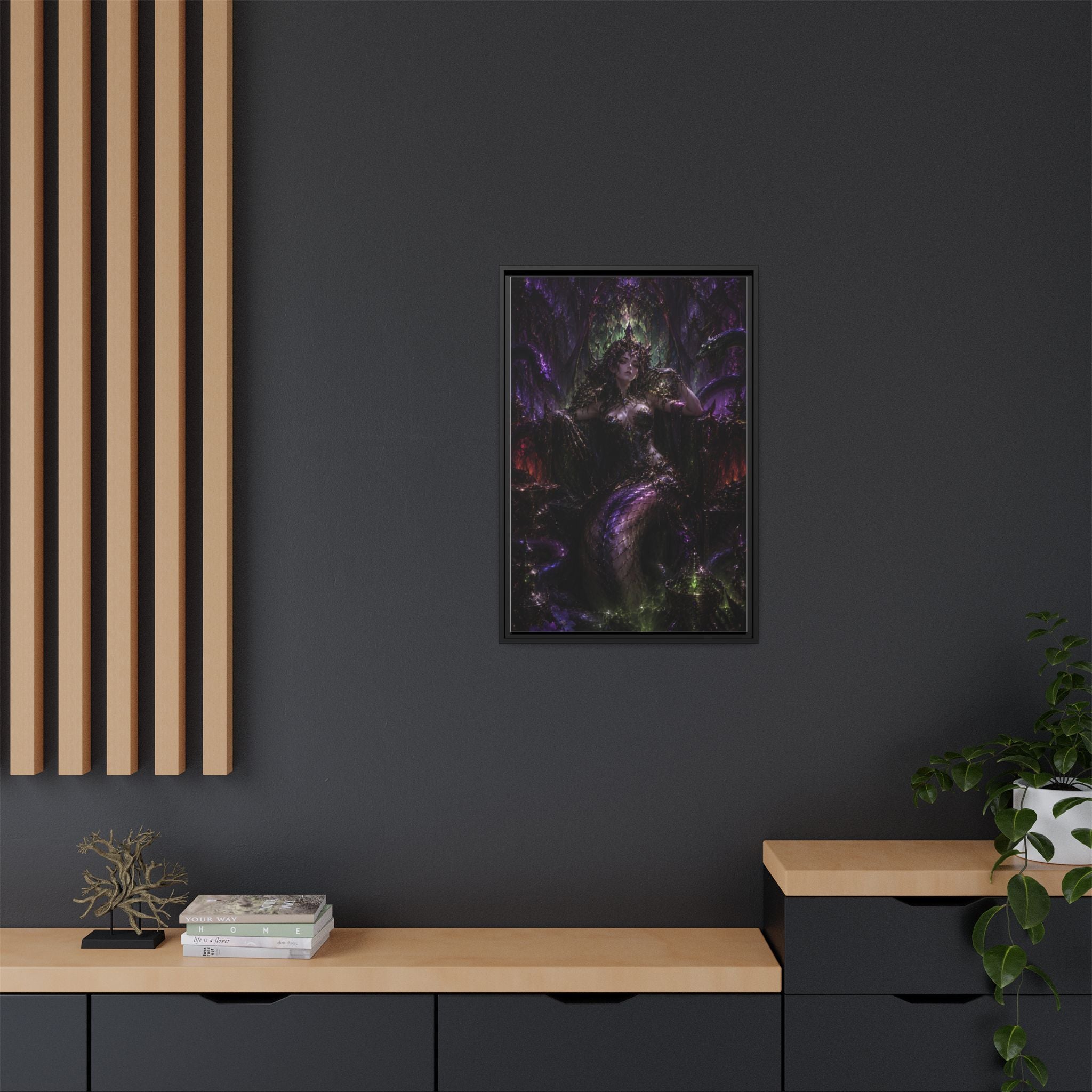 Dark Fantasy Goddess Matte Canvas Print — Framed Multi‑Color Wall Art