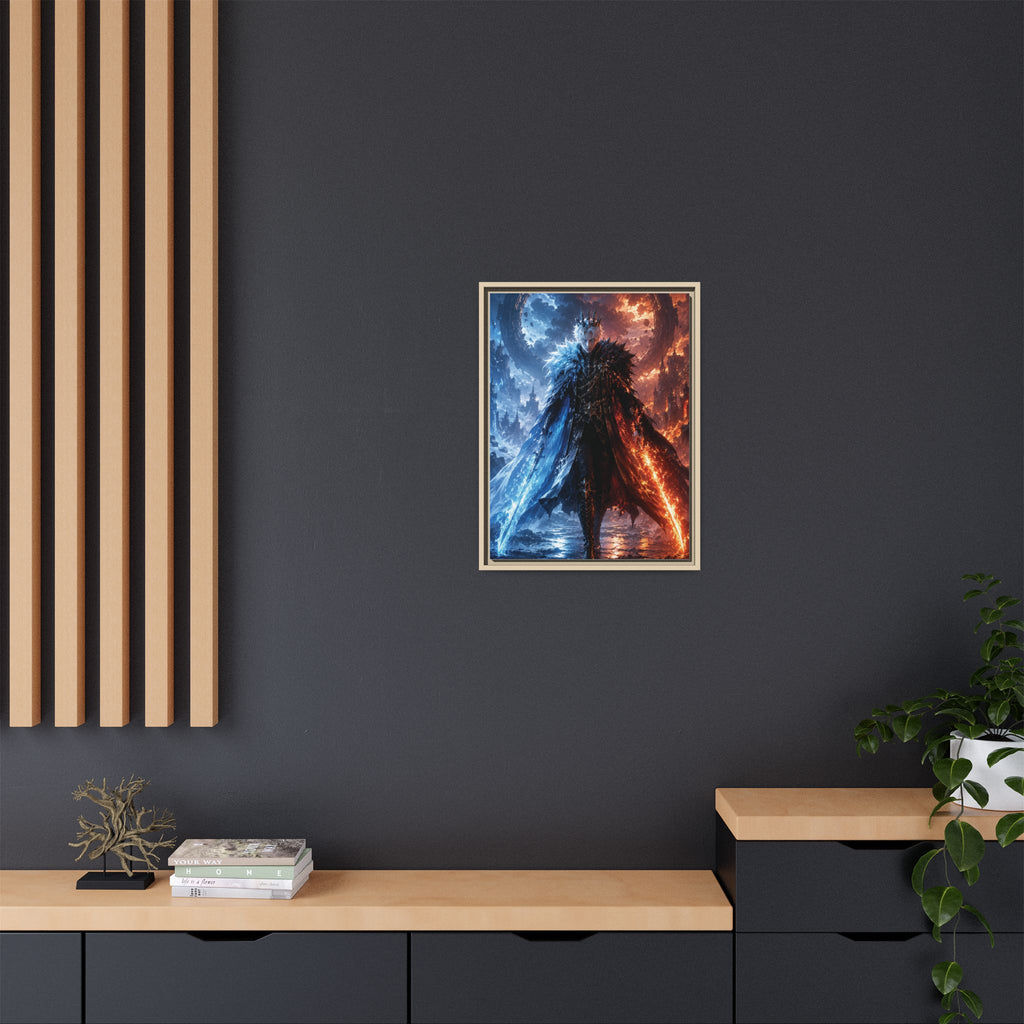 Framed Fantasy Canvas Print — Ice vs Fire Dark Knight Wall Art