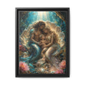 Framed Mermaid Family Art Print — Oceanic Fantasy Canvas Wall Decor