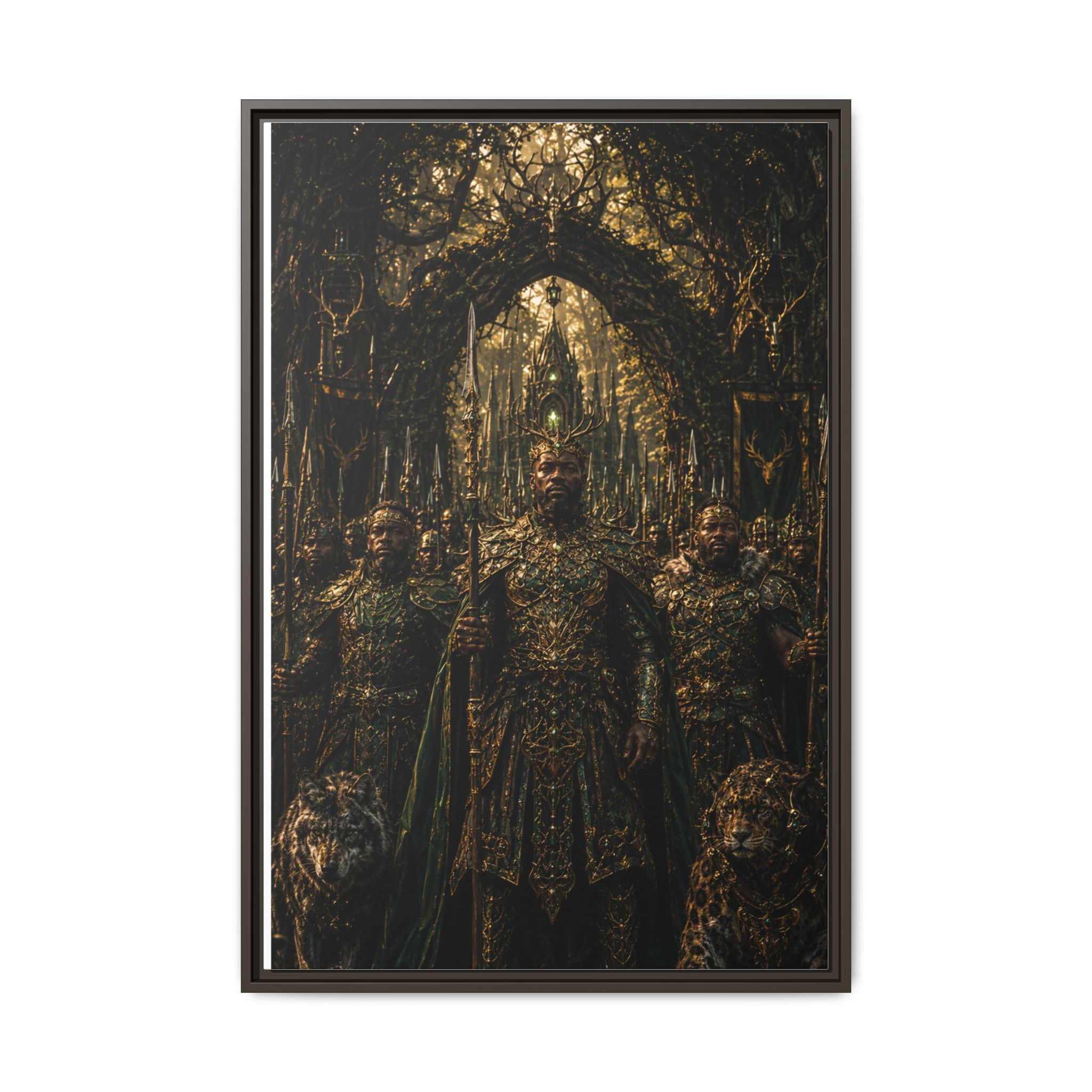 Framed Matte Canvas — Regal Fantasy King in Ornate Armor