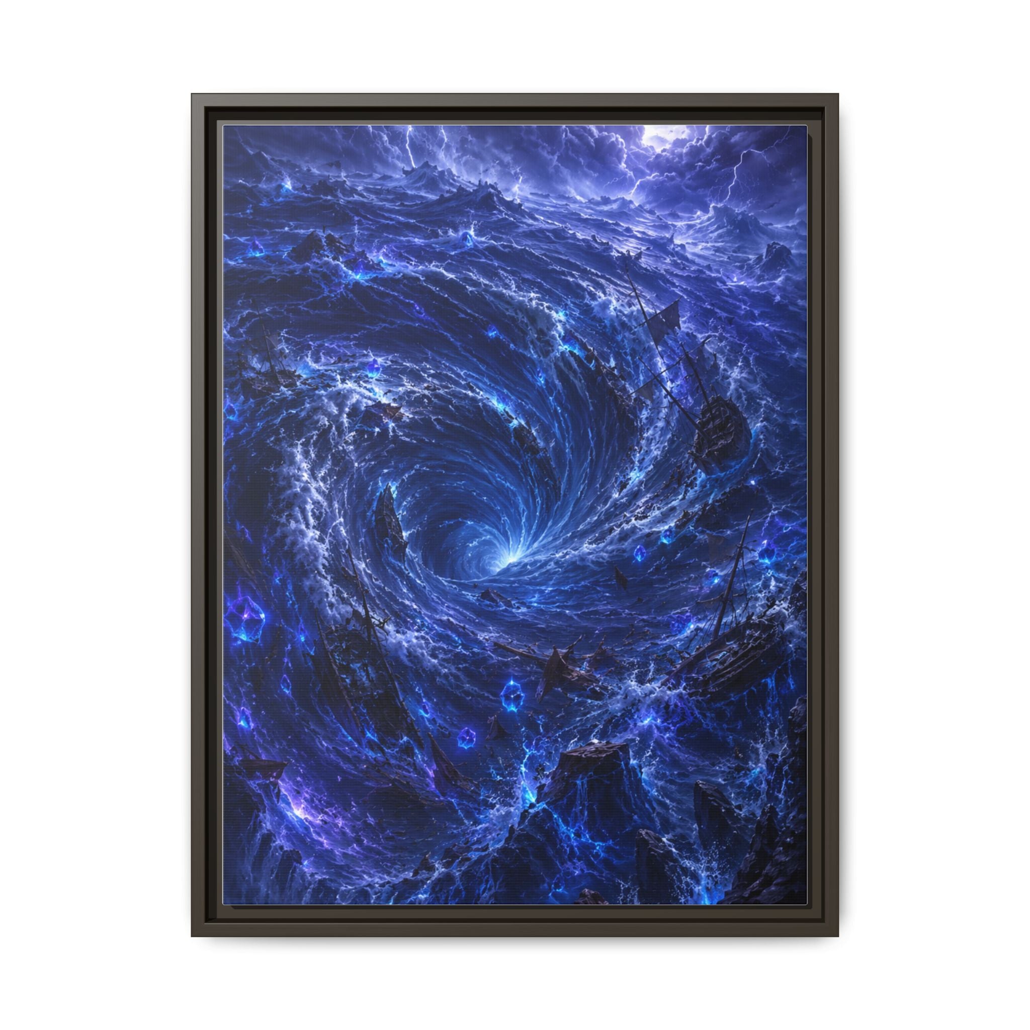 Framed Matte Canvas - Blue Cosmic Vortex Wall Art