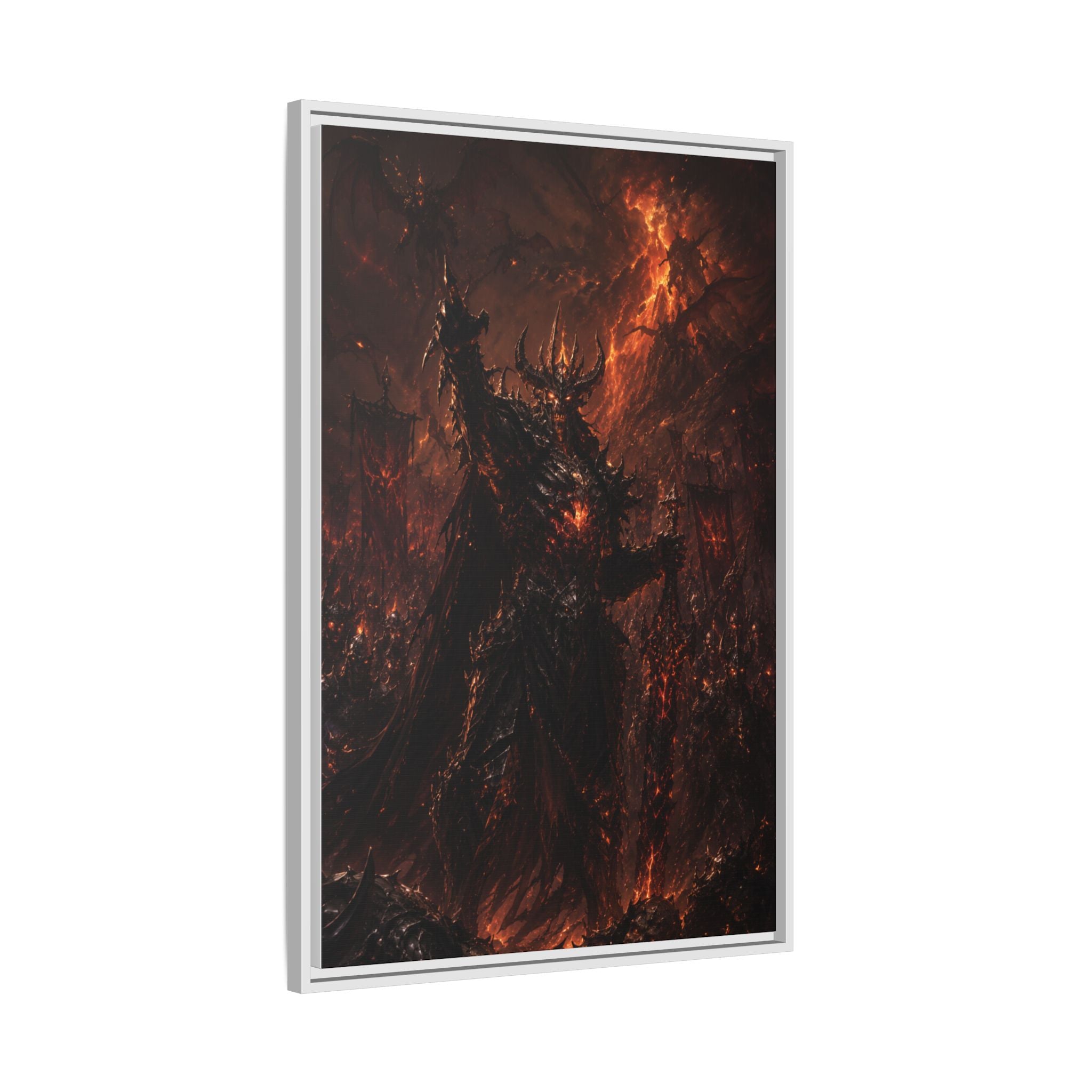 Framed Matte Canvas: Infernal Dark Lord Fantasy Wall Art