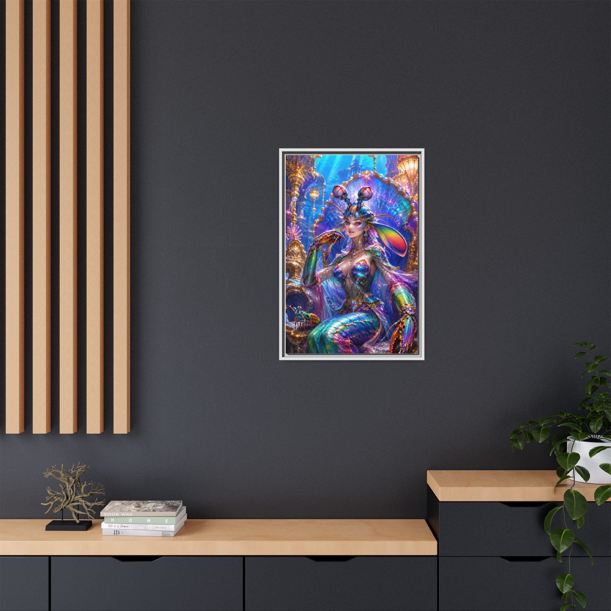 Mermaid Queen Framed Matte Canvas Art — Vibrant Fantasy Underwater Wall Decor
