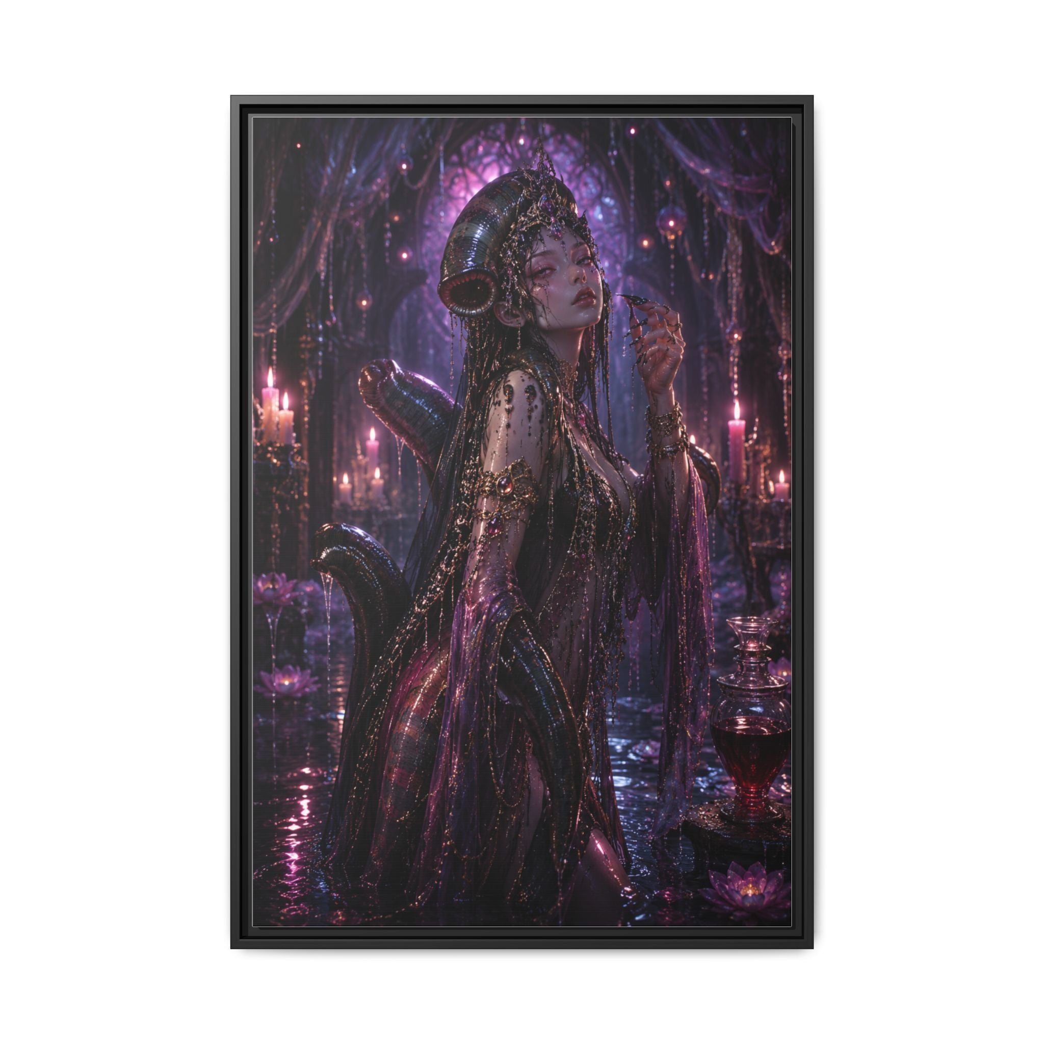 Gothic Fantasy Goddess Matte Canvas Print — Framed Dark Purple Wall Art