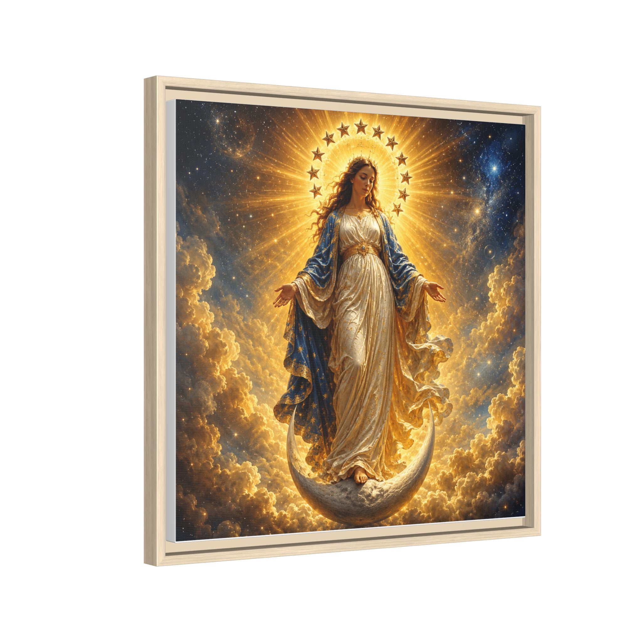 Madonna and Childlike Grace Framed Matte Canvas – Radiant Virgin Mary Wall Art