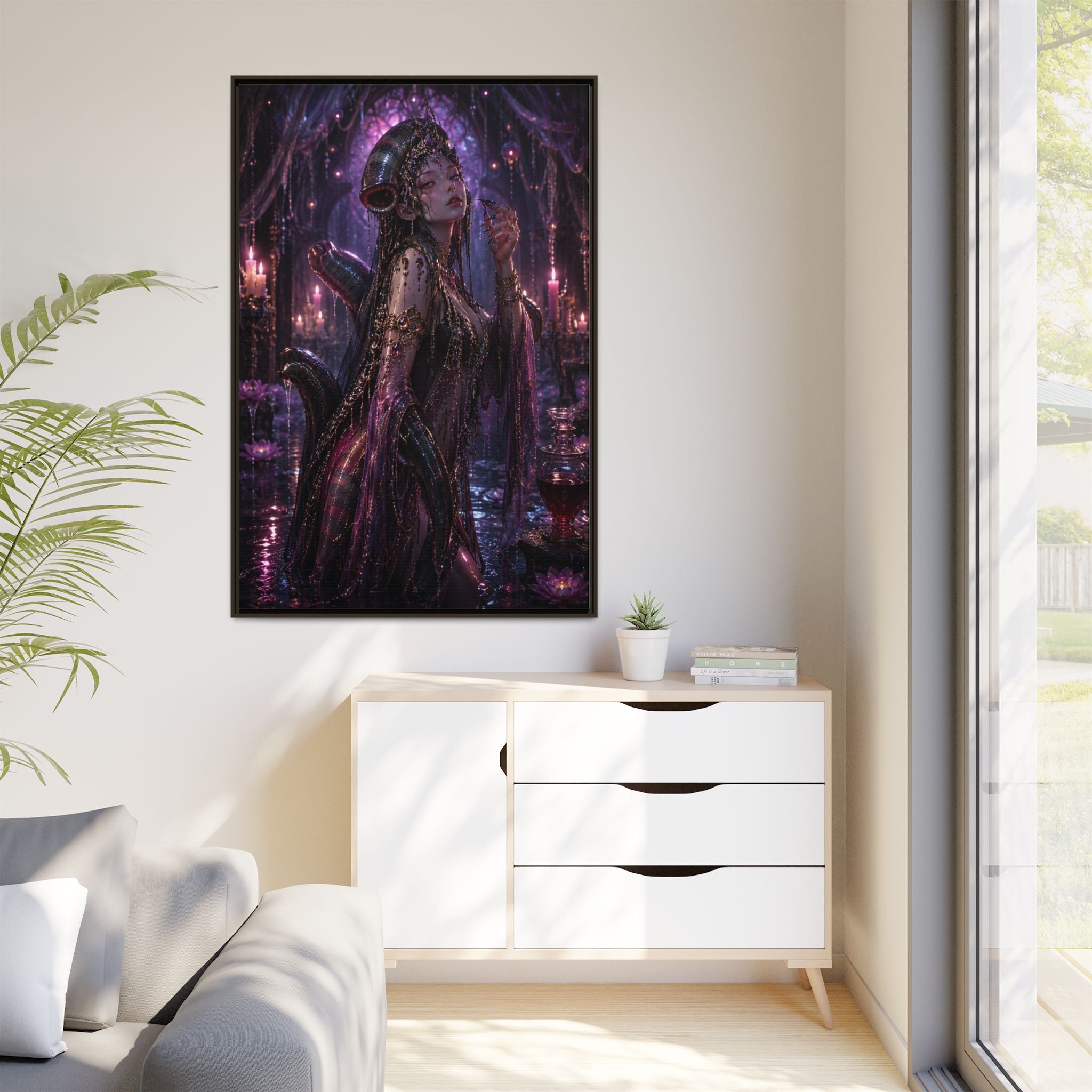 Gothic Fantasy Goddess Matte Canvas Print — Framed Dark Purple Wall Art