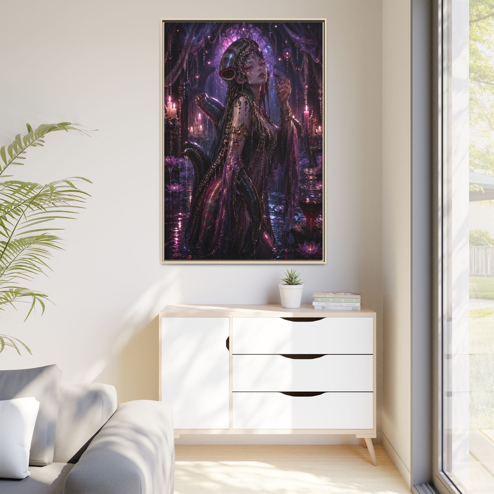 Gothic Fantasy Goddess Matte Canvas Print — Framed Dark Purple Wall Art