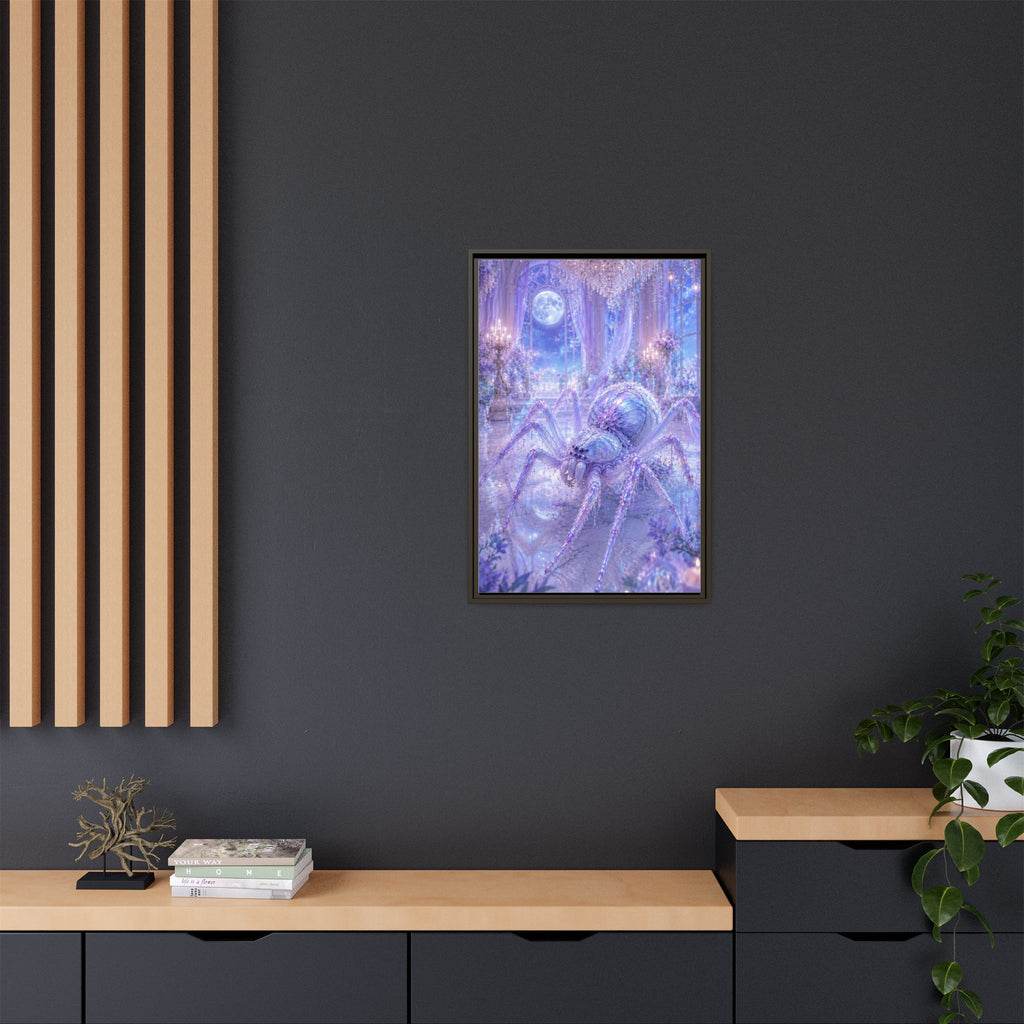 Moonlit Spider Fantasy Canvas Print — Lavender Enchanted Wall Art (Framed)
