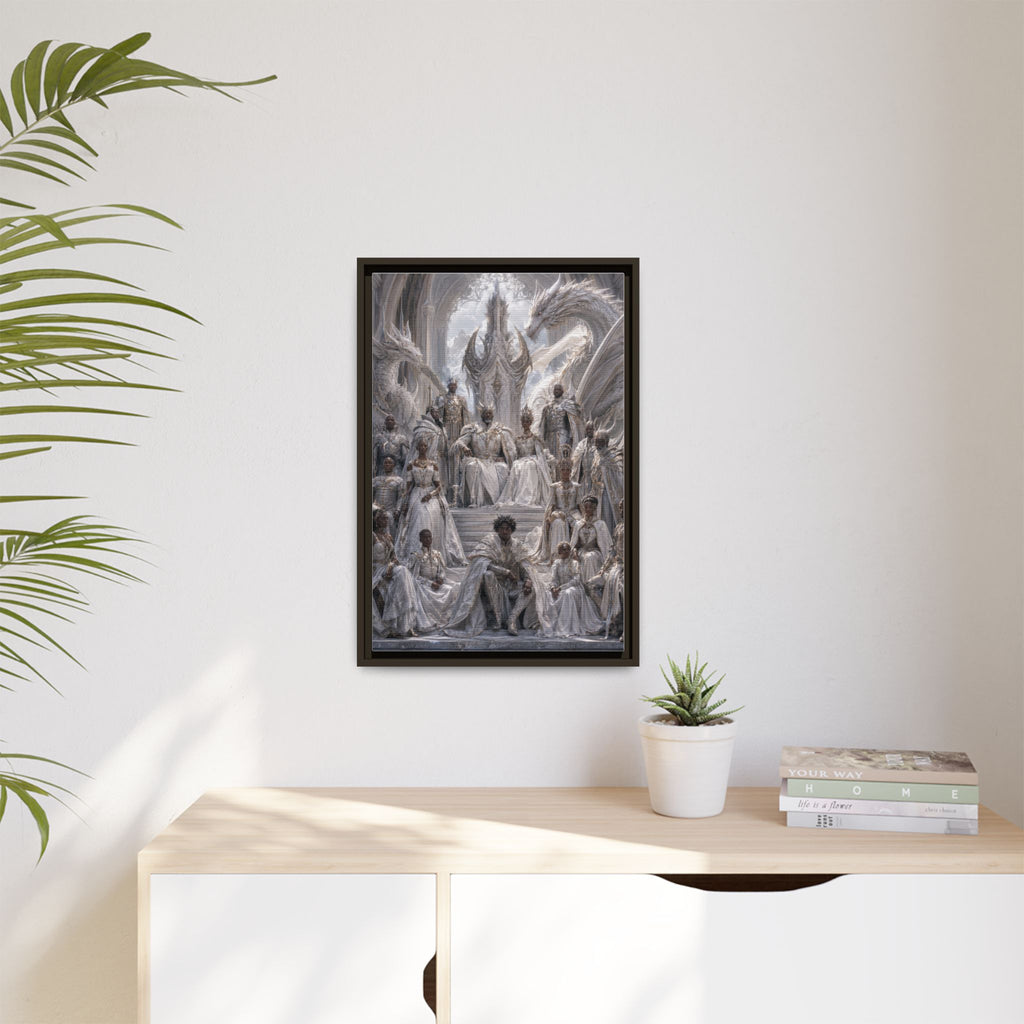 Framed Matte Canvas — Regal Dragon Court Fantasy Art Print