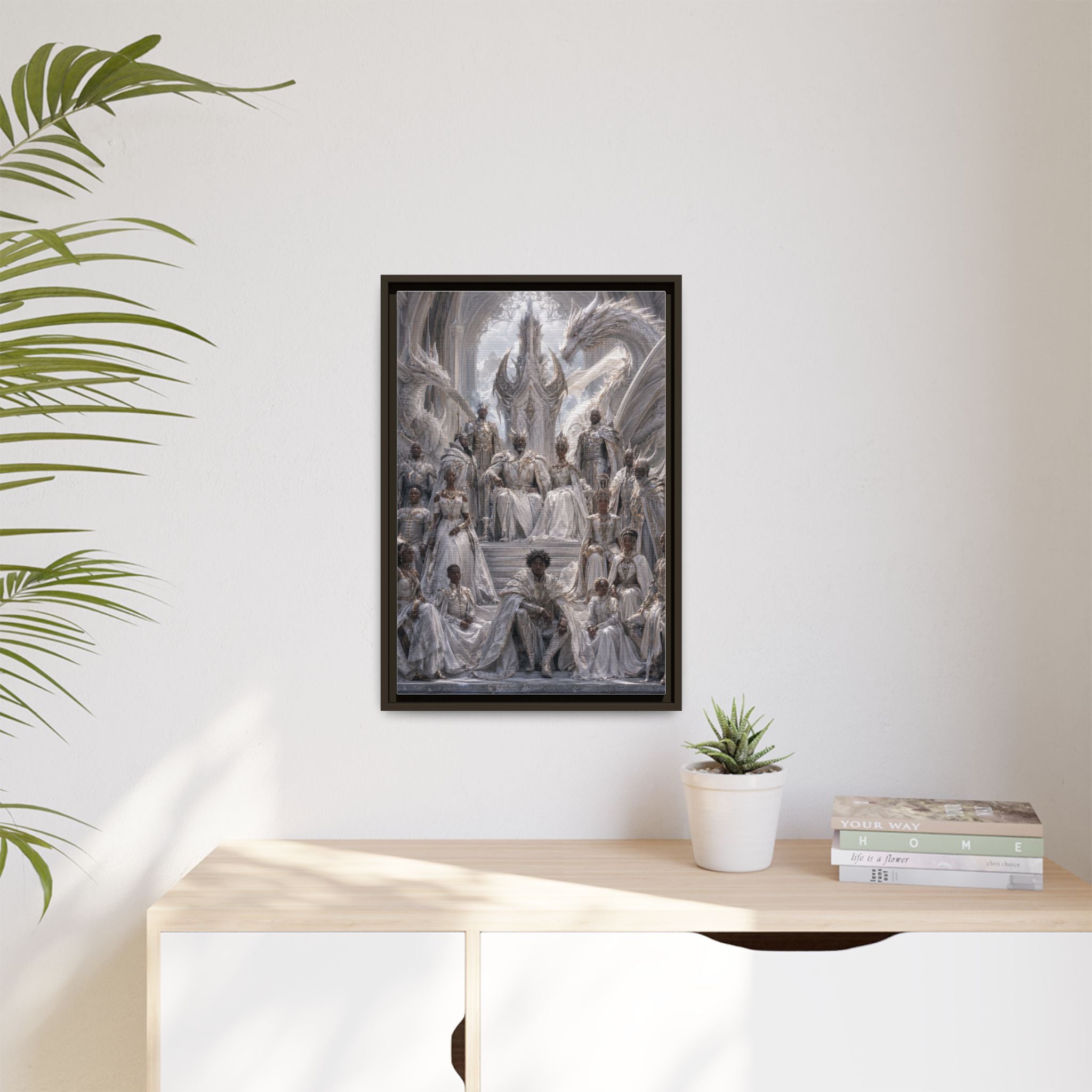 Framed Matte Canvas — Regal Dragon Court Fantasy Art Print