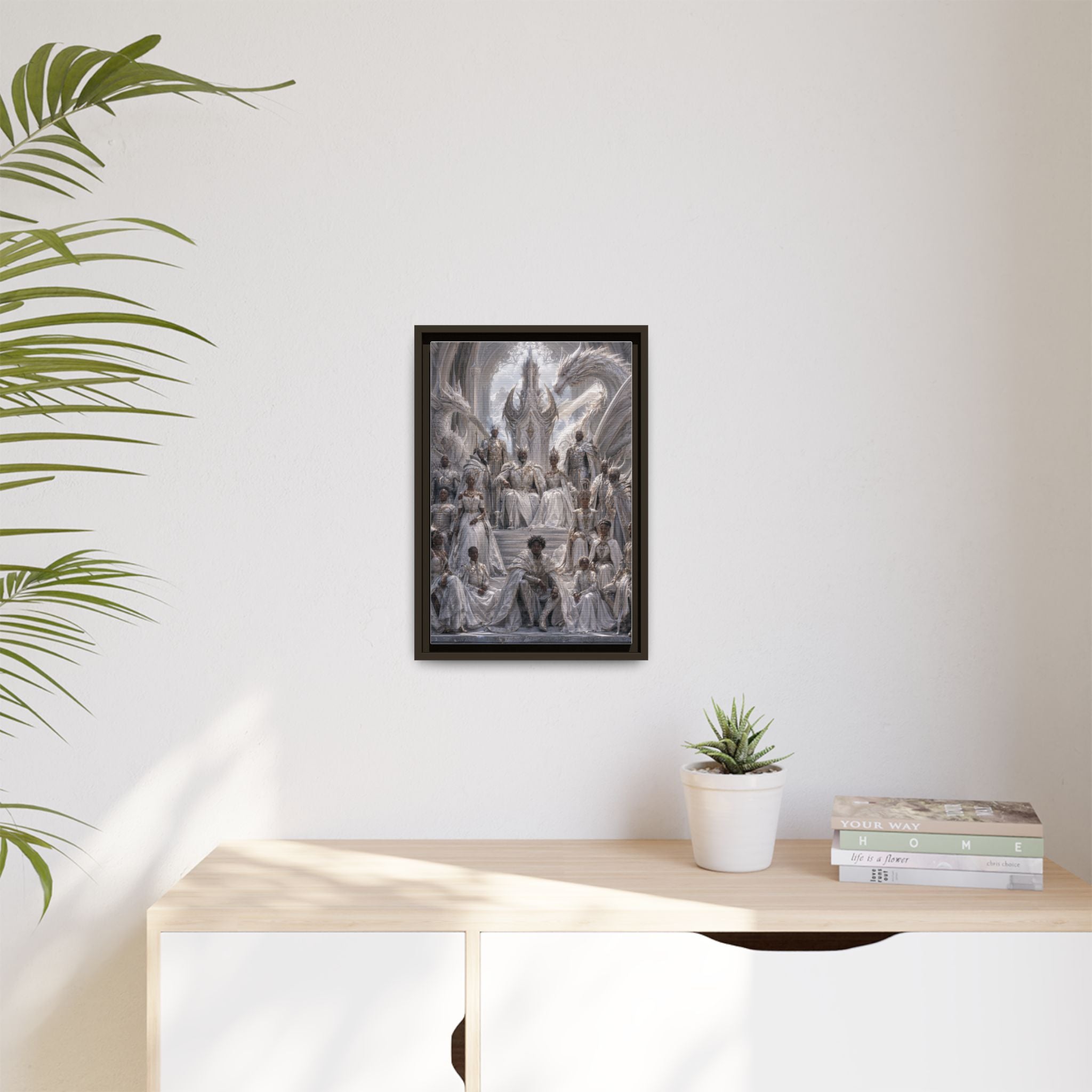 Framed Matte Canvas — Regal Dragon Court Fantasy Art Print