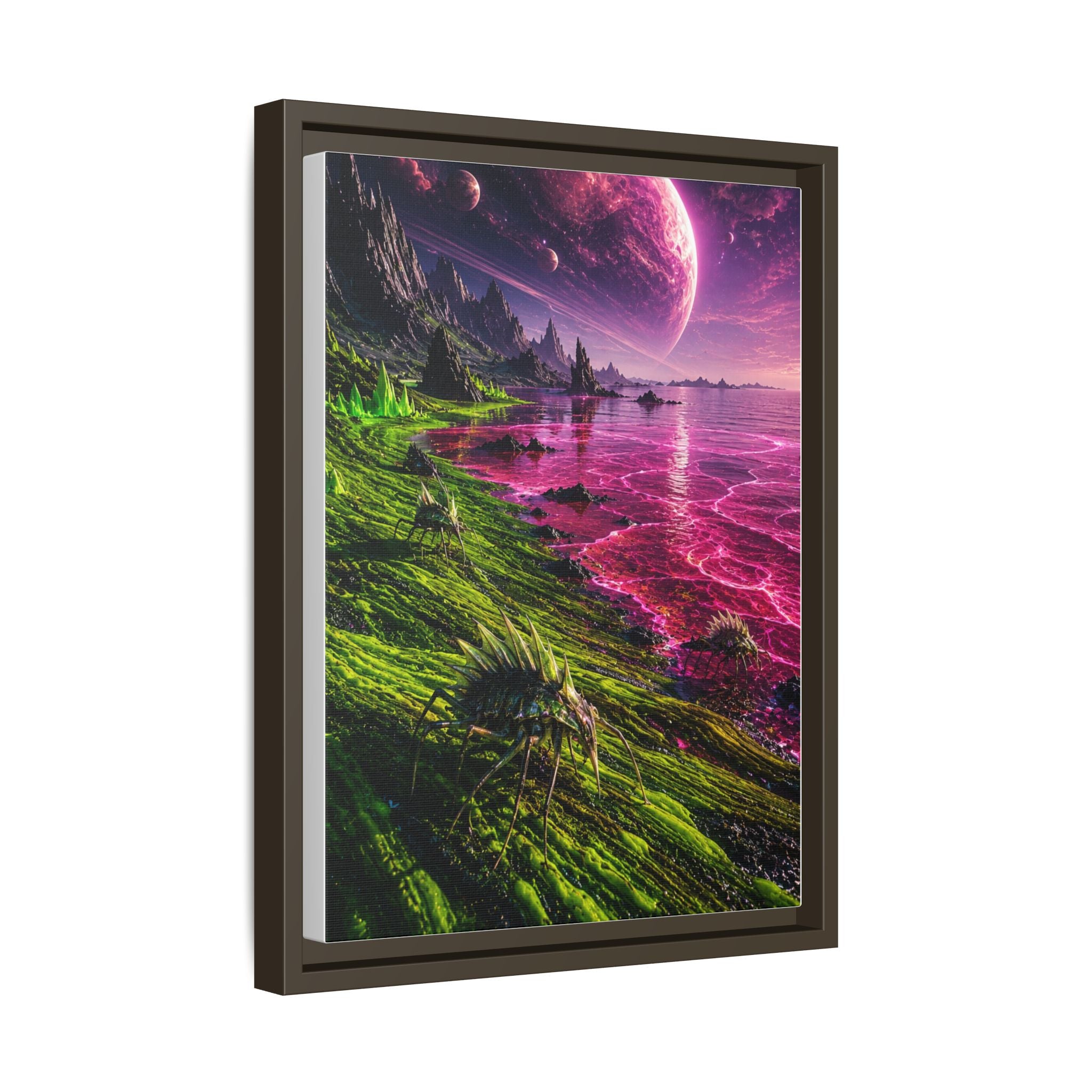 Framed Matte Canvas - Neon Alien Landscape Wall Art