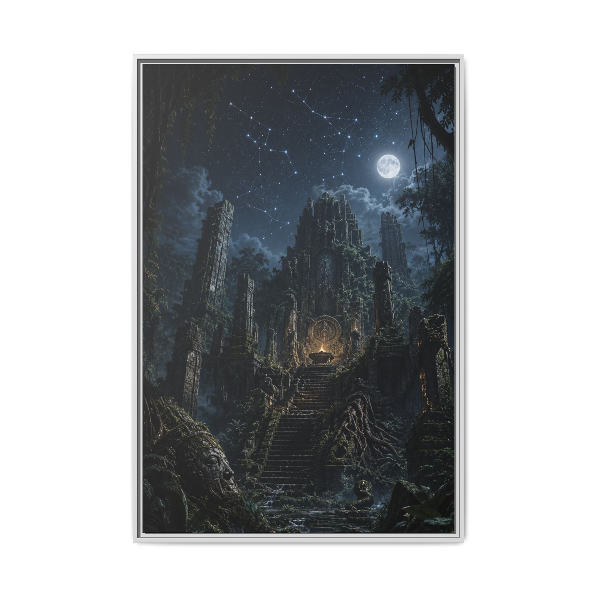Framed Matte Canvas - Moonlit Ruins Fantasy Wall Art