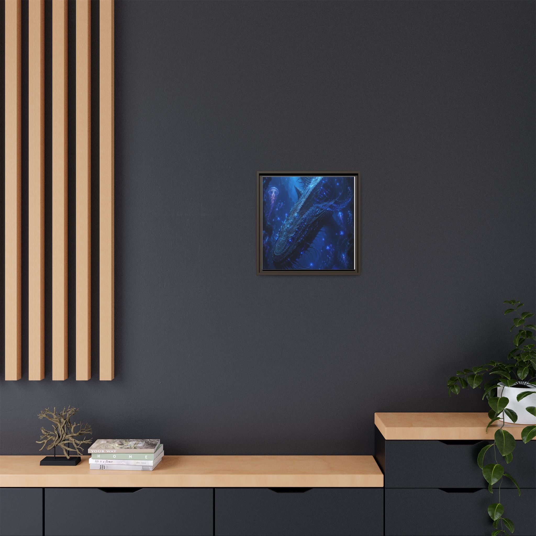 Framed Matte Canvas Art - Deep Sea Leviathan Fantasy Print