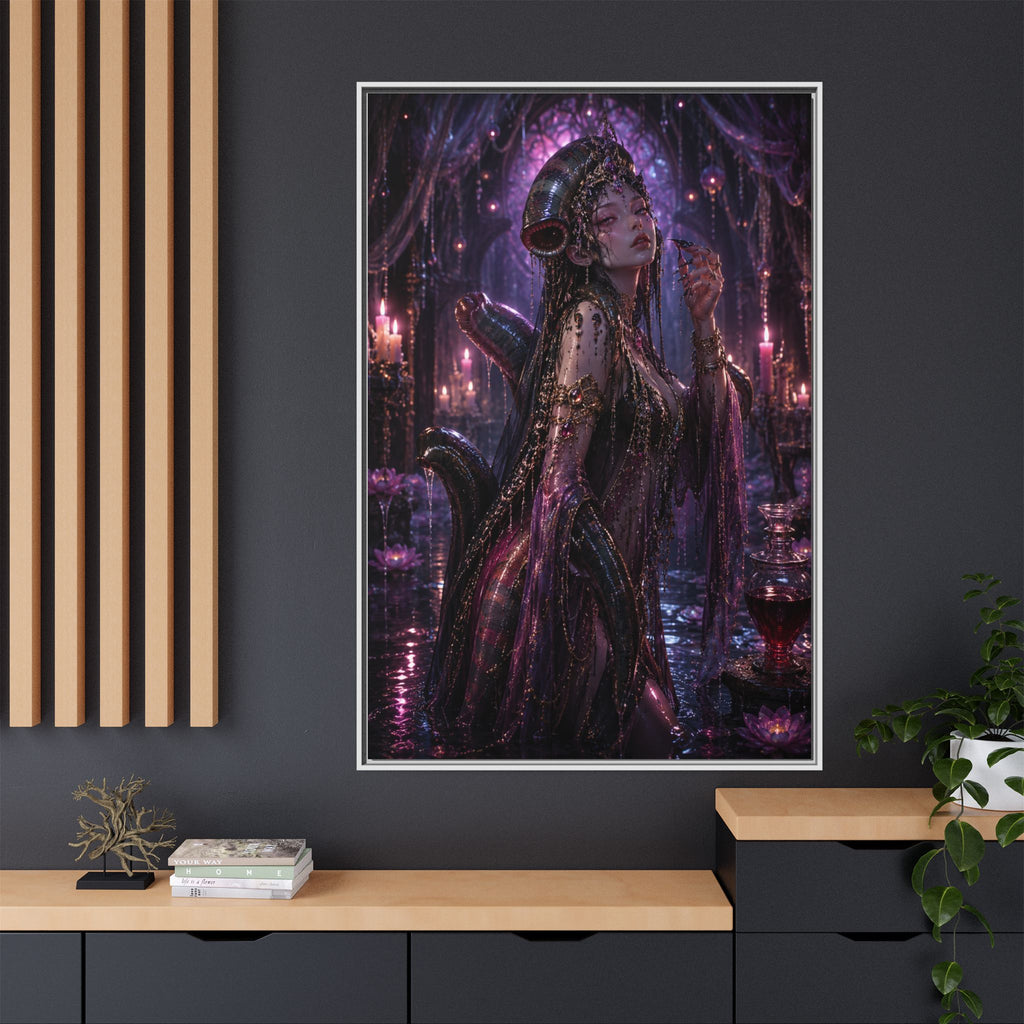 Gothic Fantasy Goddess Matte Canvas Print — Framed Dark Purple Wall Art