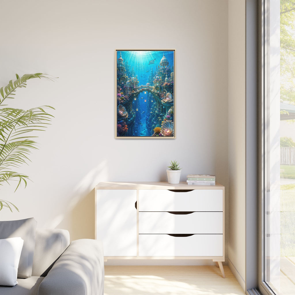 Underwater Fantasy Matte Canvas Framed Print — Ocean City Coral Reef Wall Art