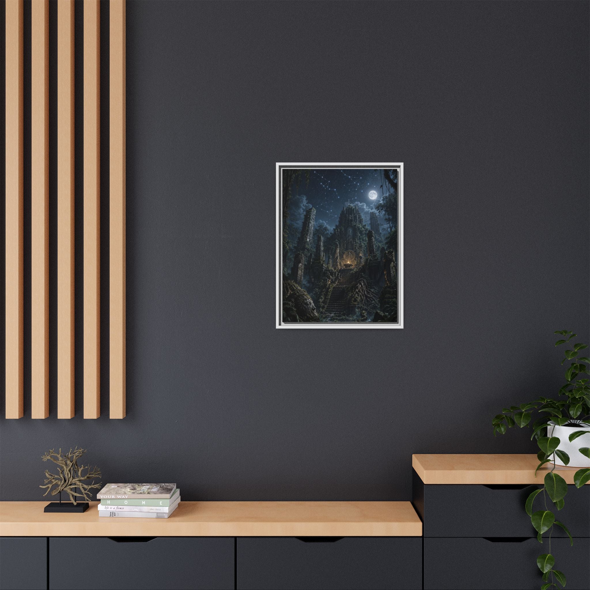 Framed Matte Canvas - Moonlit Ruins Fantasy Wall Art