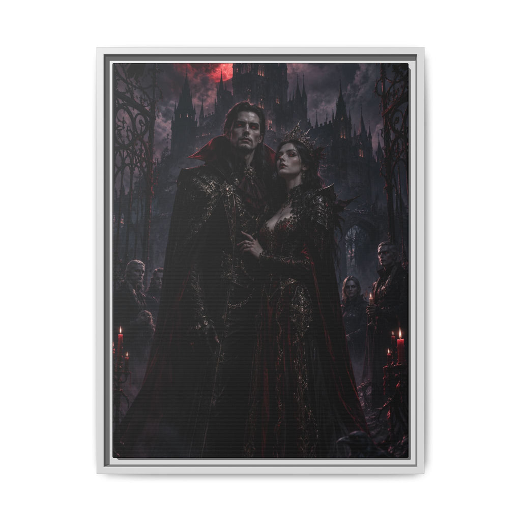 Vampire Couple Matte Fine Art Paper Print – Gothic Red Moon Wall Decor