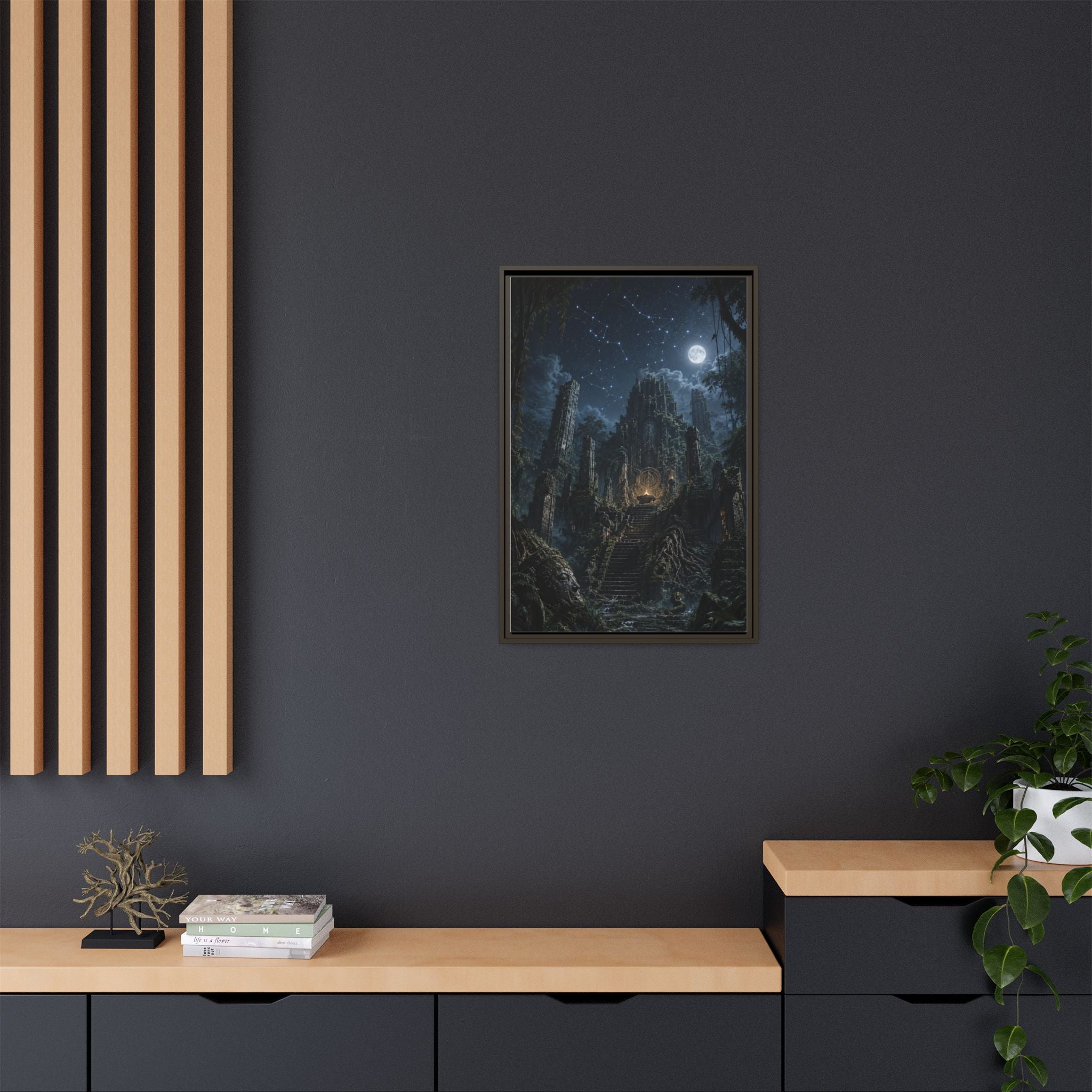 Framed Matte Canvas - Moonlit Ruins Fantasy Wall Art