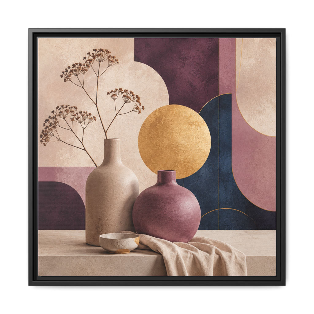 Abstract Still Life Framed Canvas Wall Art — Modern Vases & Geometric Shapes